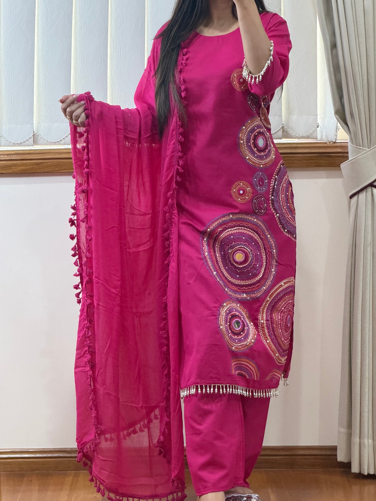 Cotton suit with original mirror eork
