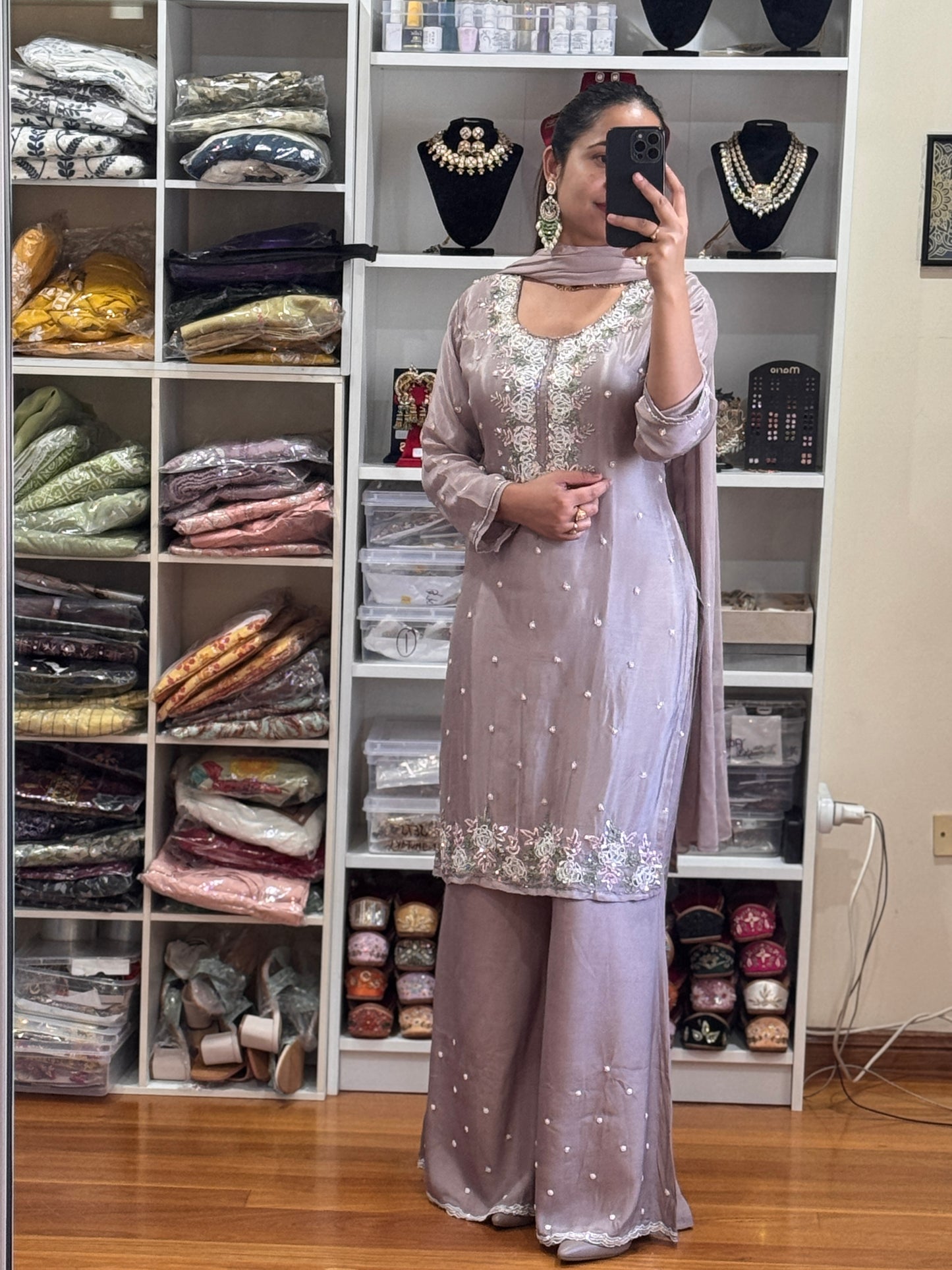 Pure Chinon silk with heavy handwork