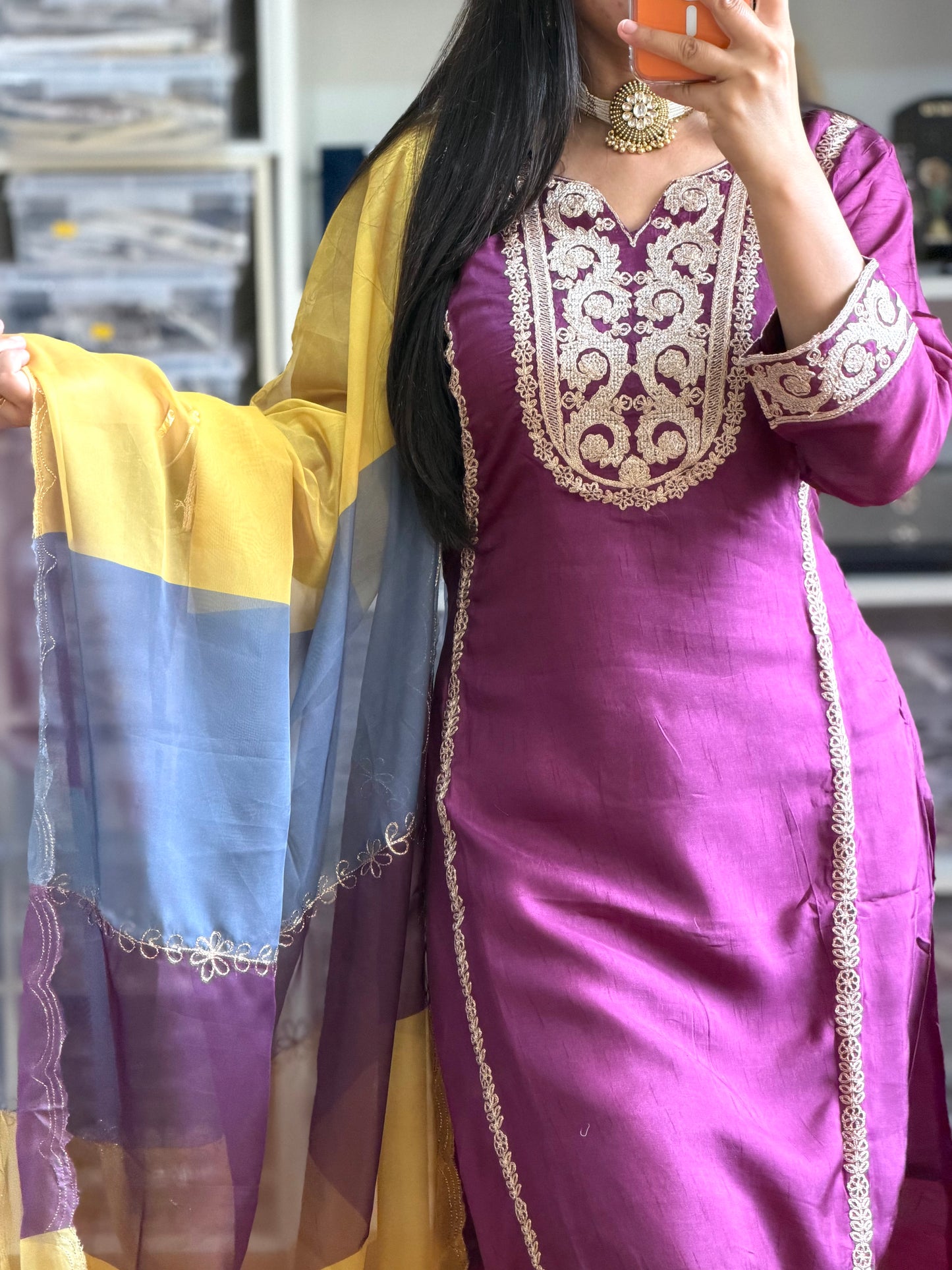 Stylish Dola-Santton Suit with Organza Dupatta