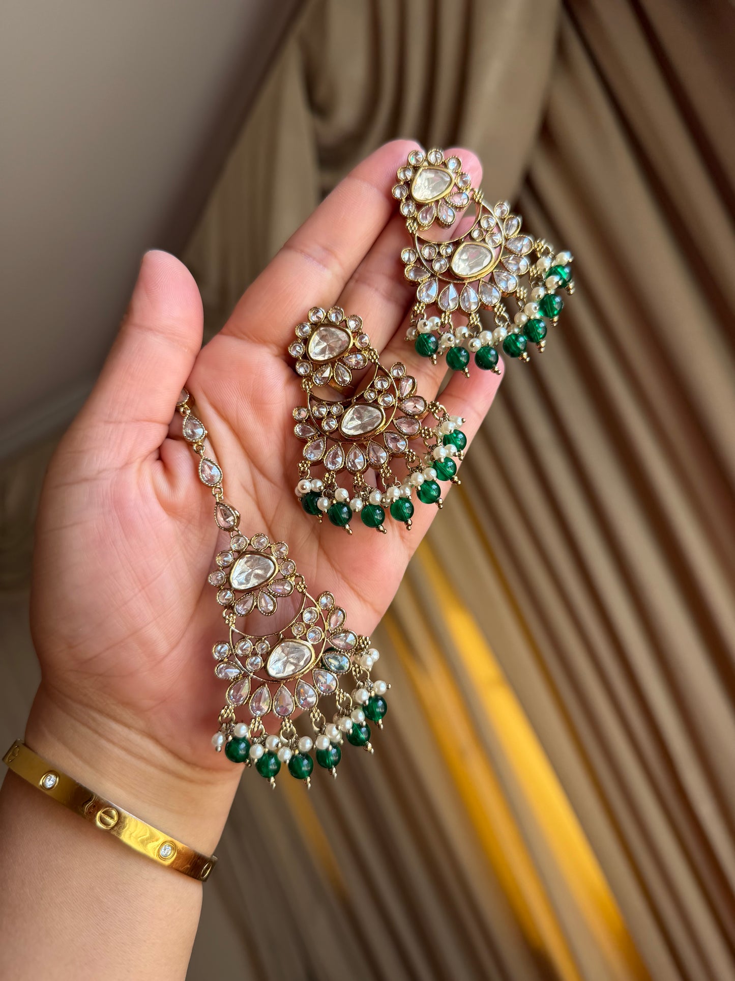 Premium tyani with polki necklace set( Green)