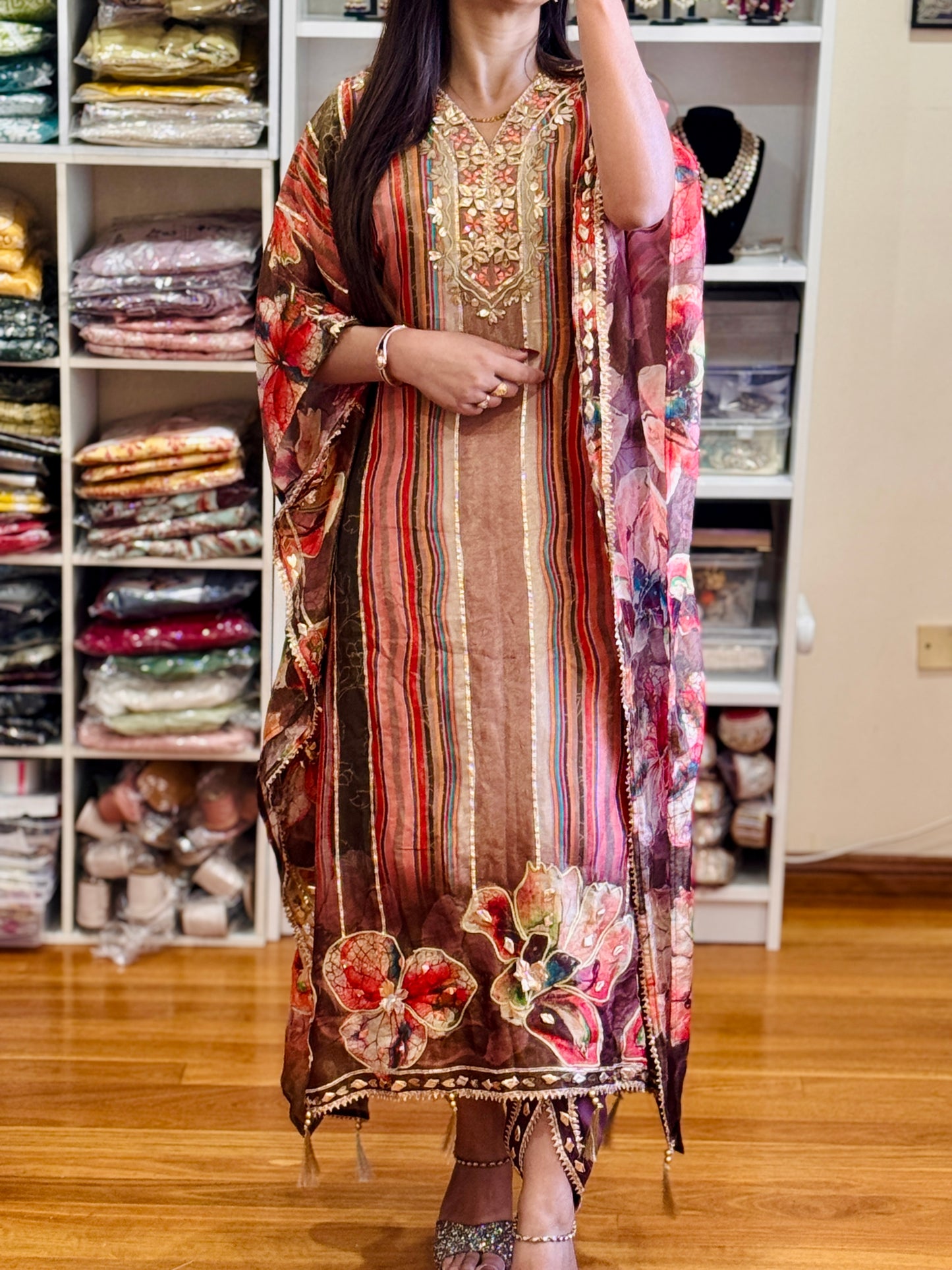 PURE SHIMMER VISCOSE WITH HEAVY HANDWORK KAFTAN