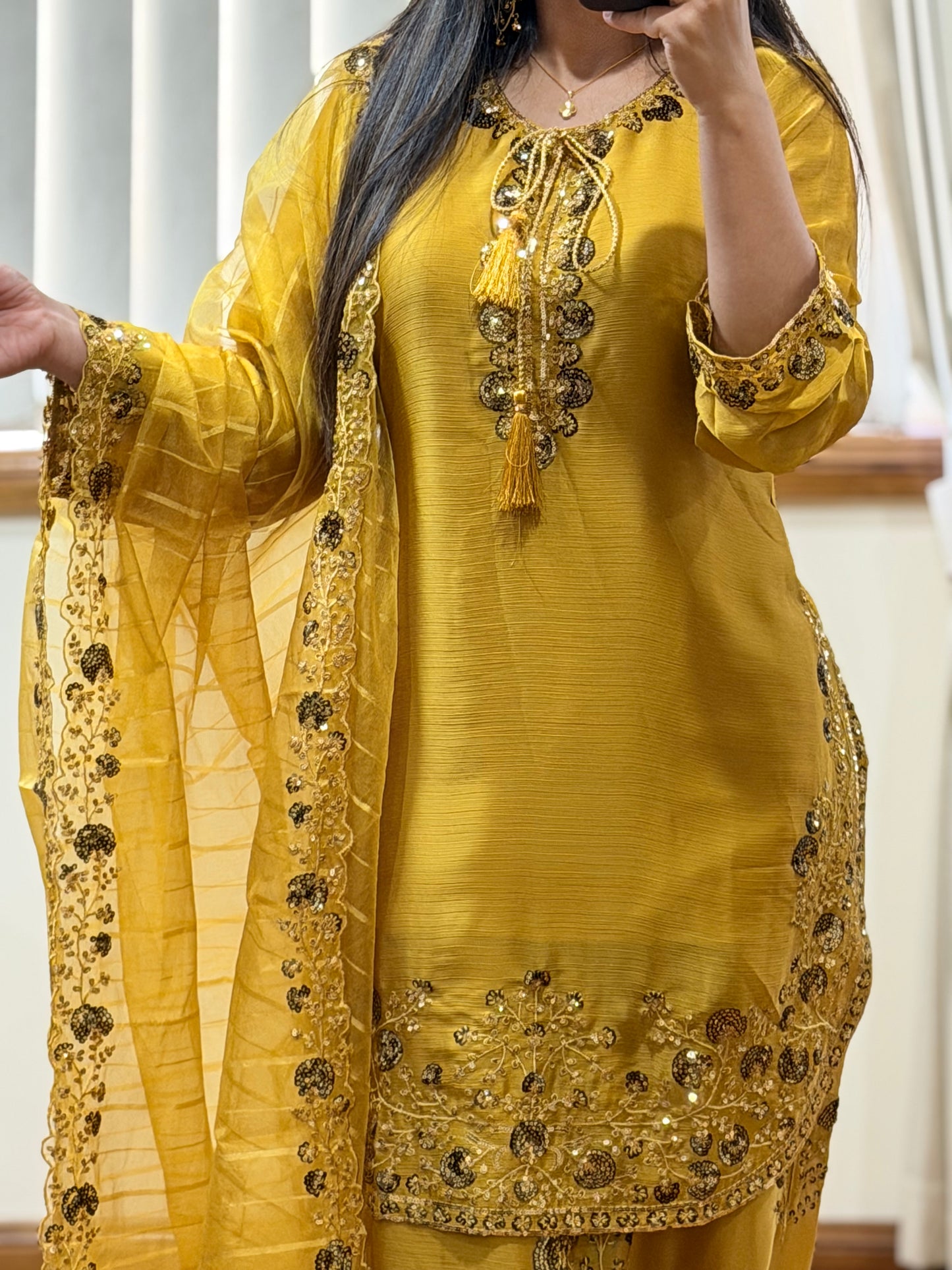 Pure Chiffon Heavy Sequin Embroidered Farshi Suit Set