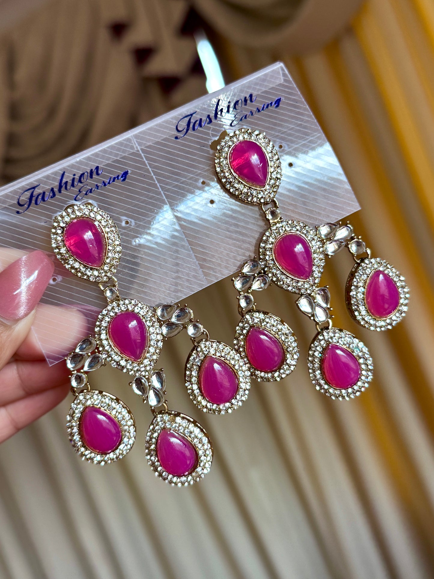 Kundan earrings hot pink