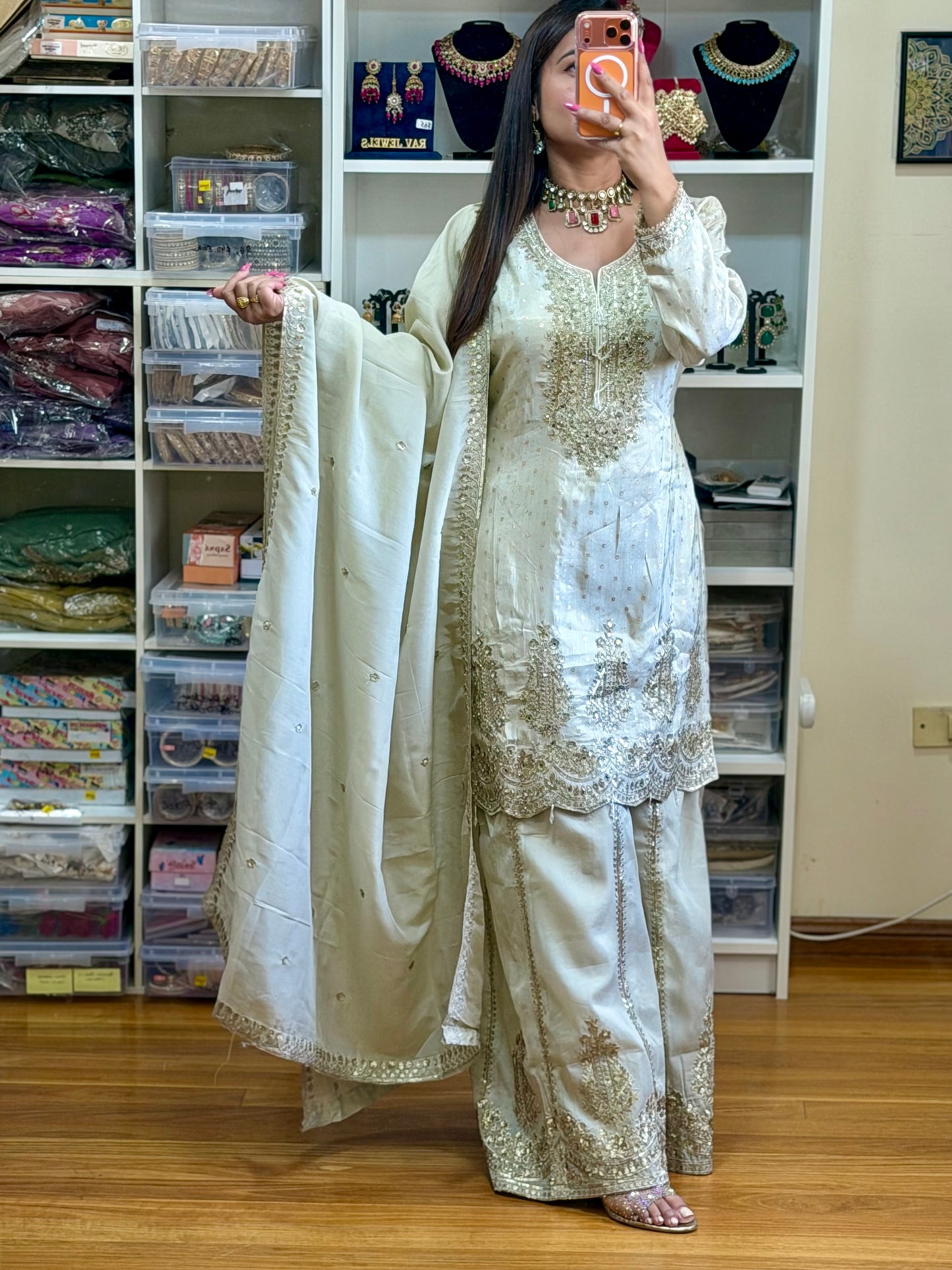 PURE VISCOS SIMAR JACQUARD SILK SUIT ( READY SIZE 42 with margin up to 46)