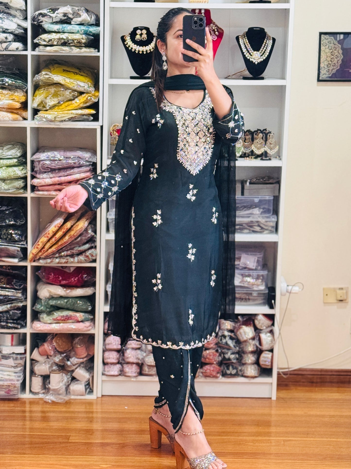 Green crepe silk dhoti style suit