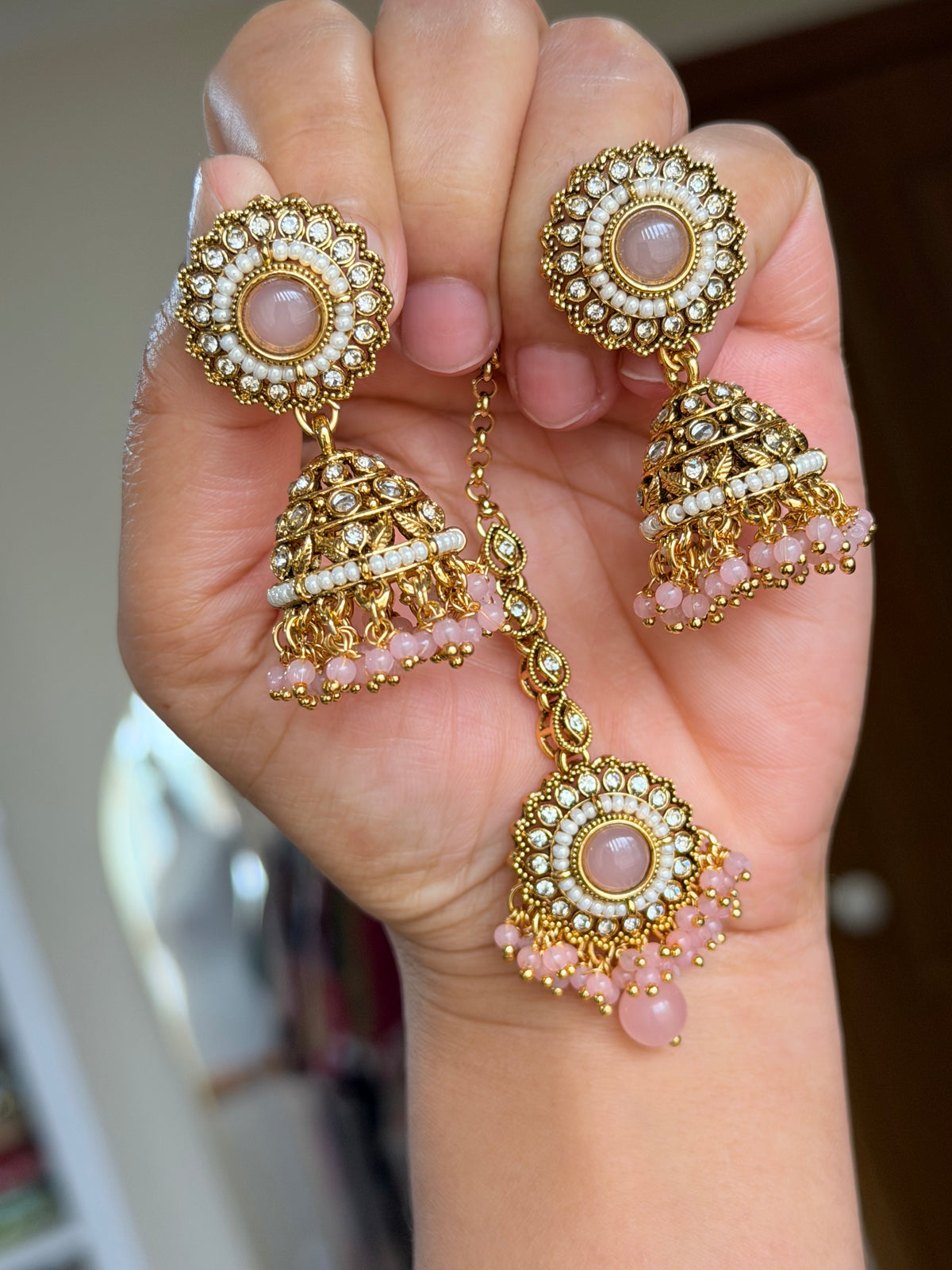 Kundan jhumki tikka set