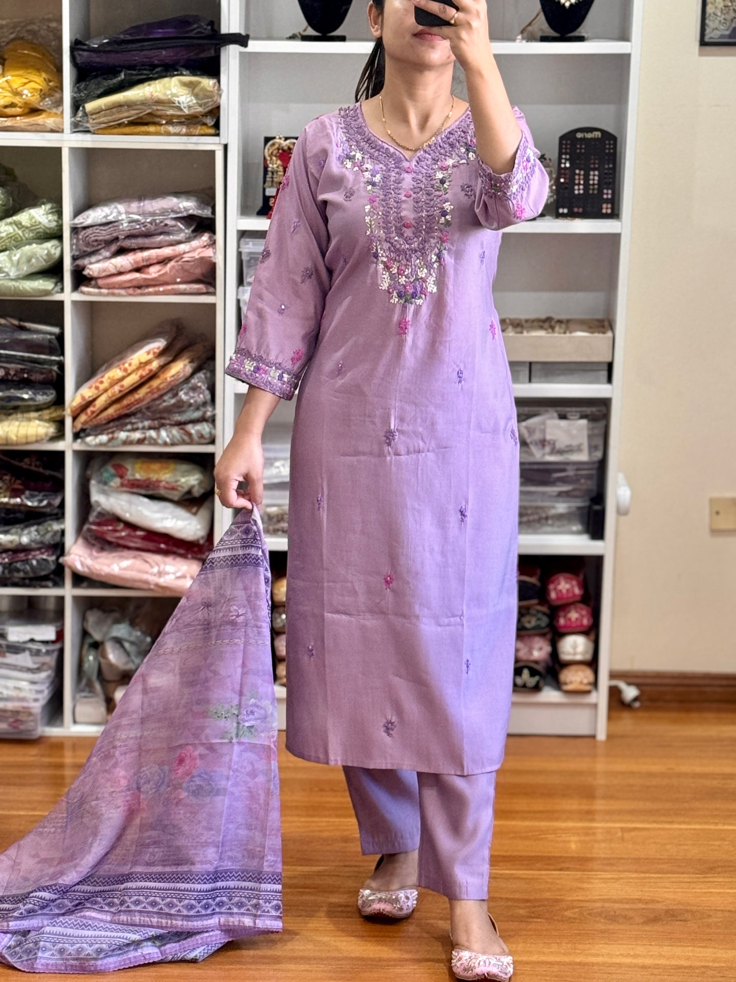 Roman silk with heavy handwork suit