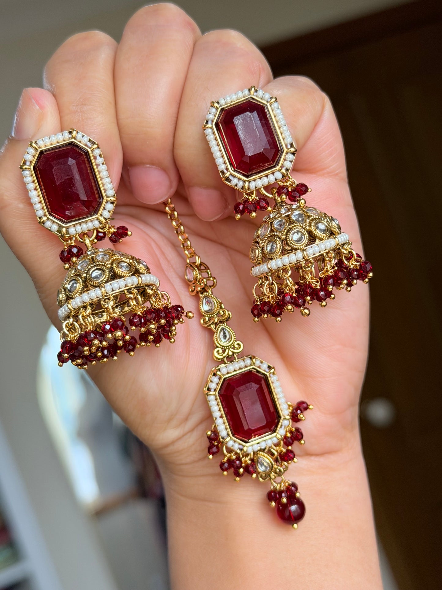 Kundan jhumki tikka set