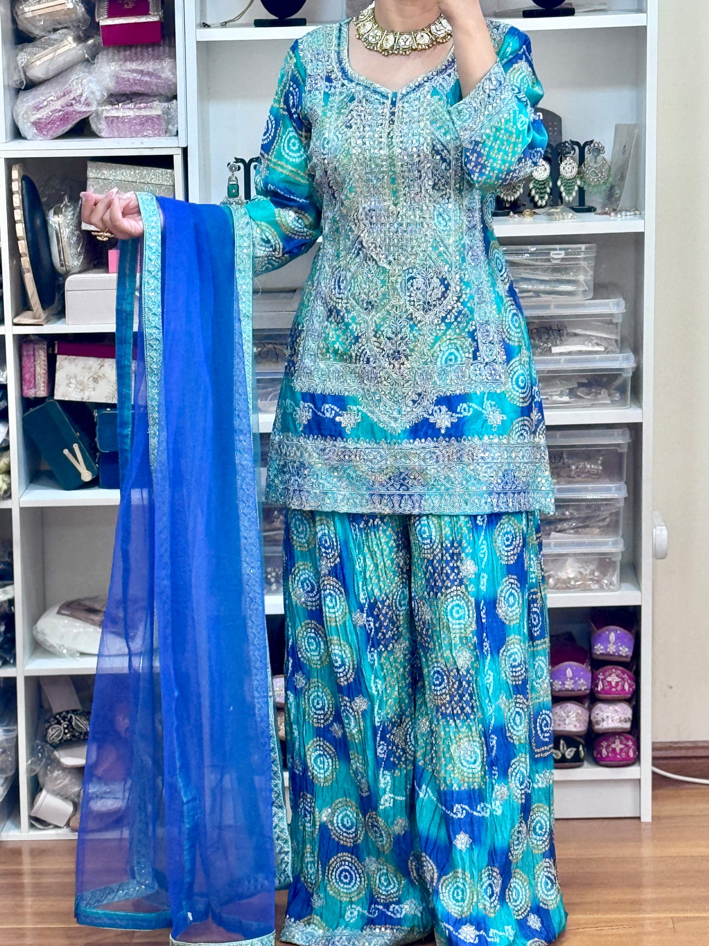 Designer Sherara suit ( Ready size 43 with margin/FREE SIZE)