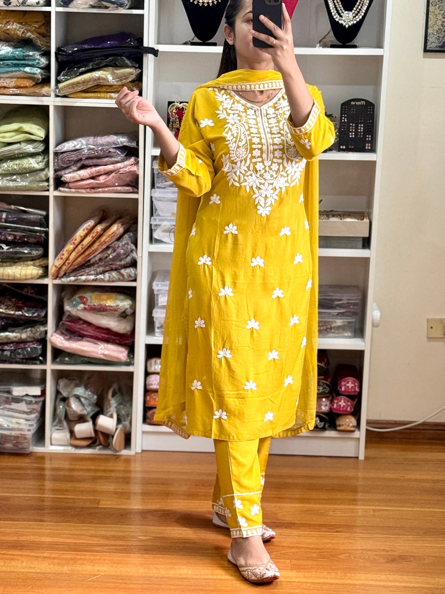 Heavy reyon with lakhnavi work suit