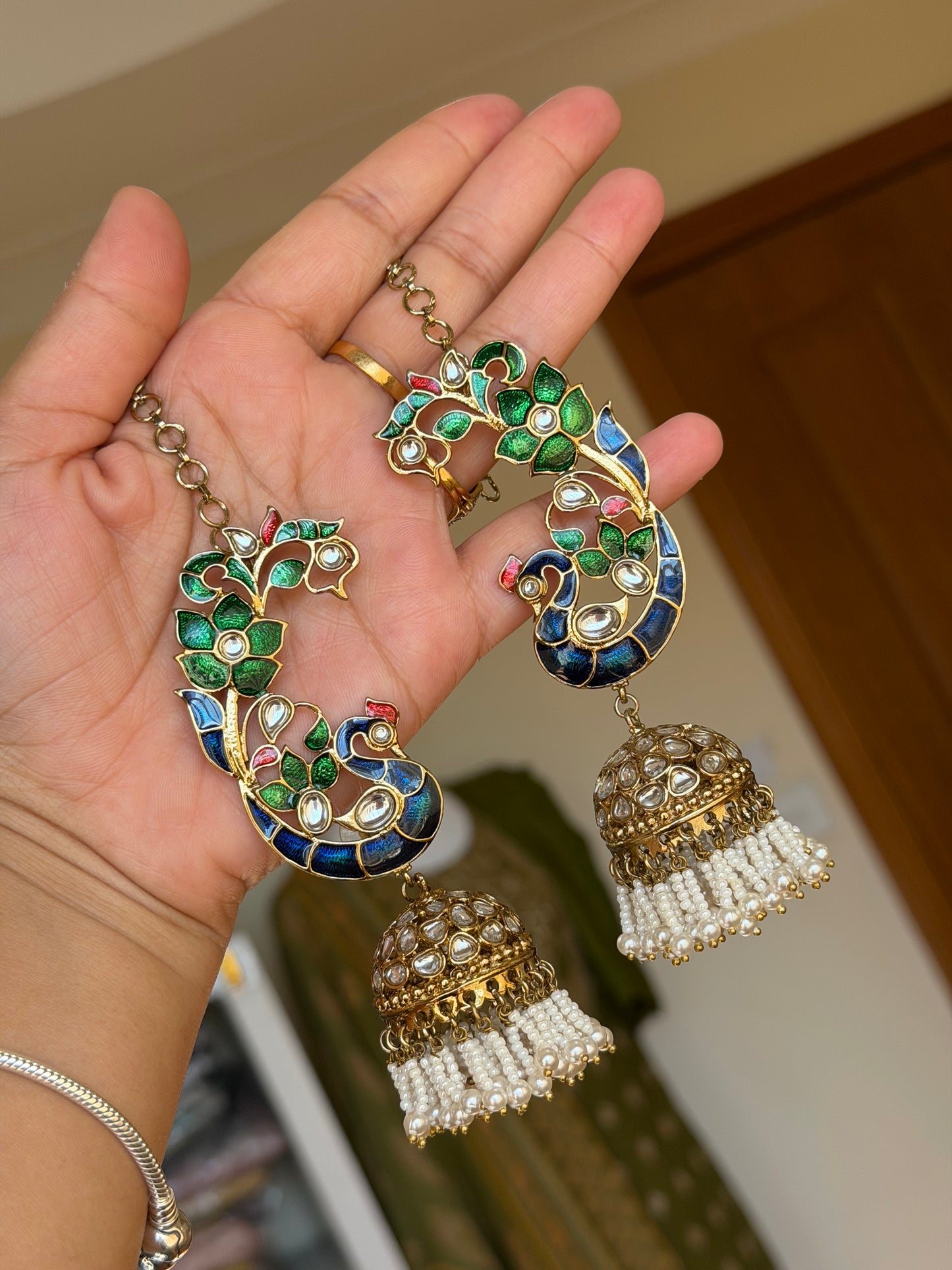 Kundan ear cuff jhumki earrings