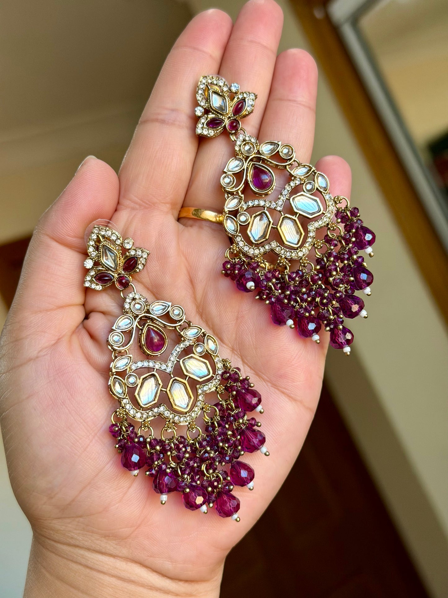 Kundan earrings purple