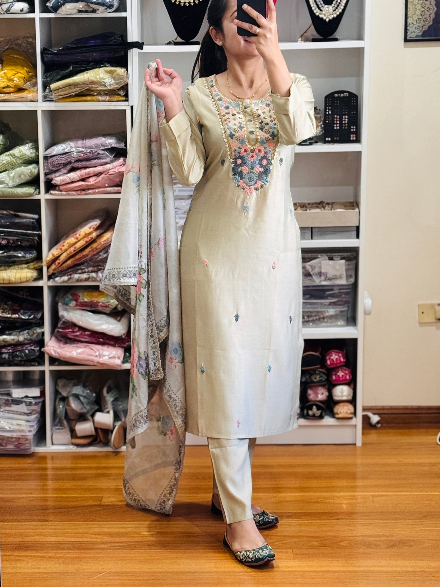 Roman silk with heavy handwork suit