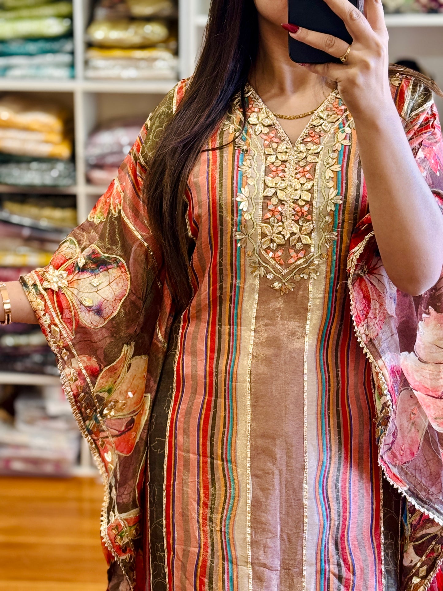 PURE SHIMMER VISCOSE WITH HEAVY HANDWORK KAFTAN