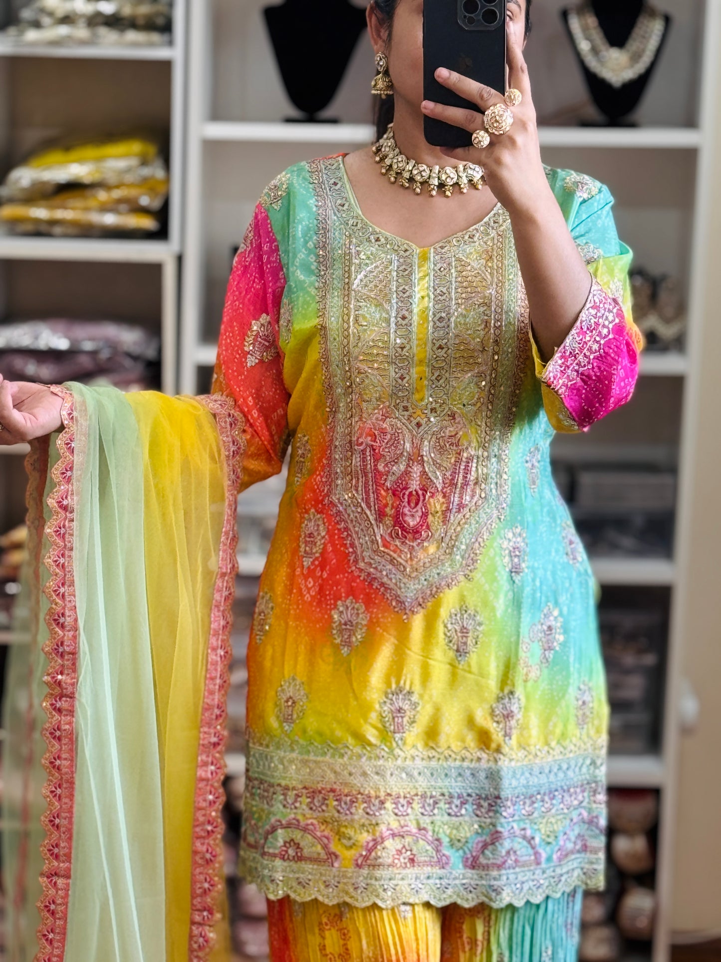 Designer Sherara suit ( Ready size 43 with margin/FREE SIZE)