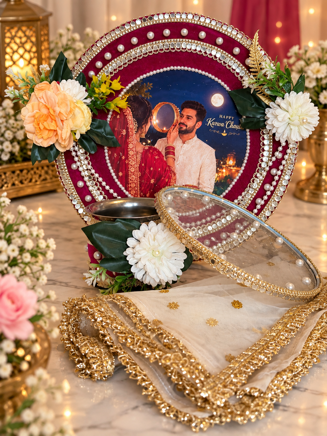 Karwa chauth thali set ( Hot pink)