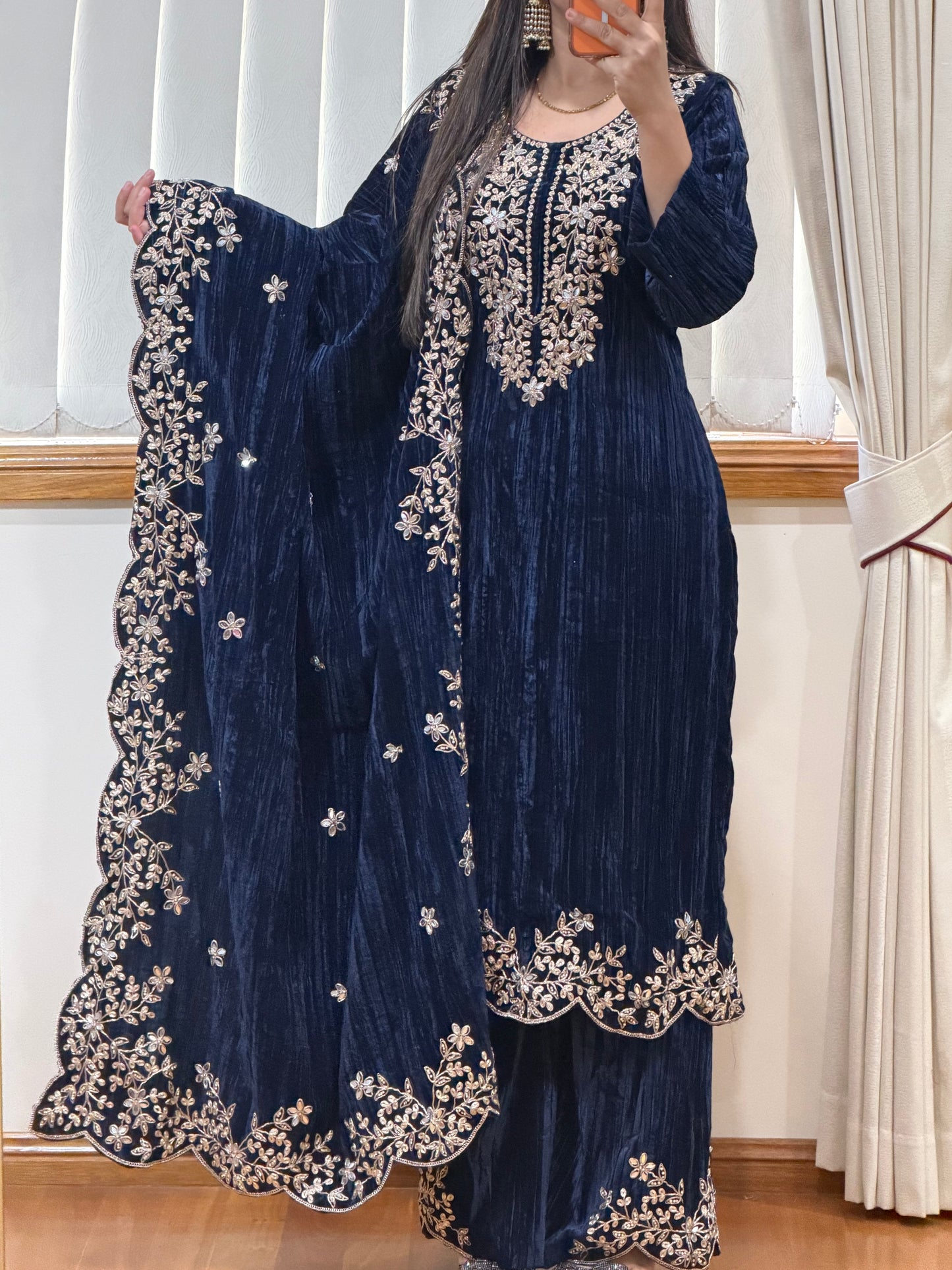 Wrinkled Velvet Suit( Blue)