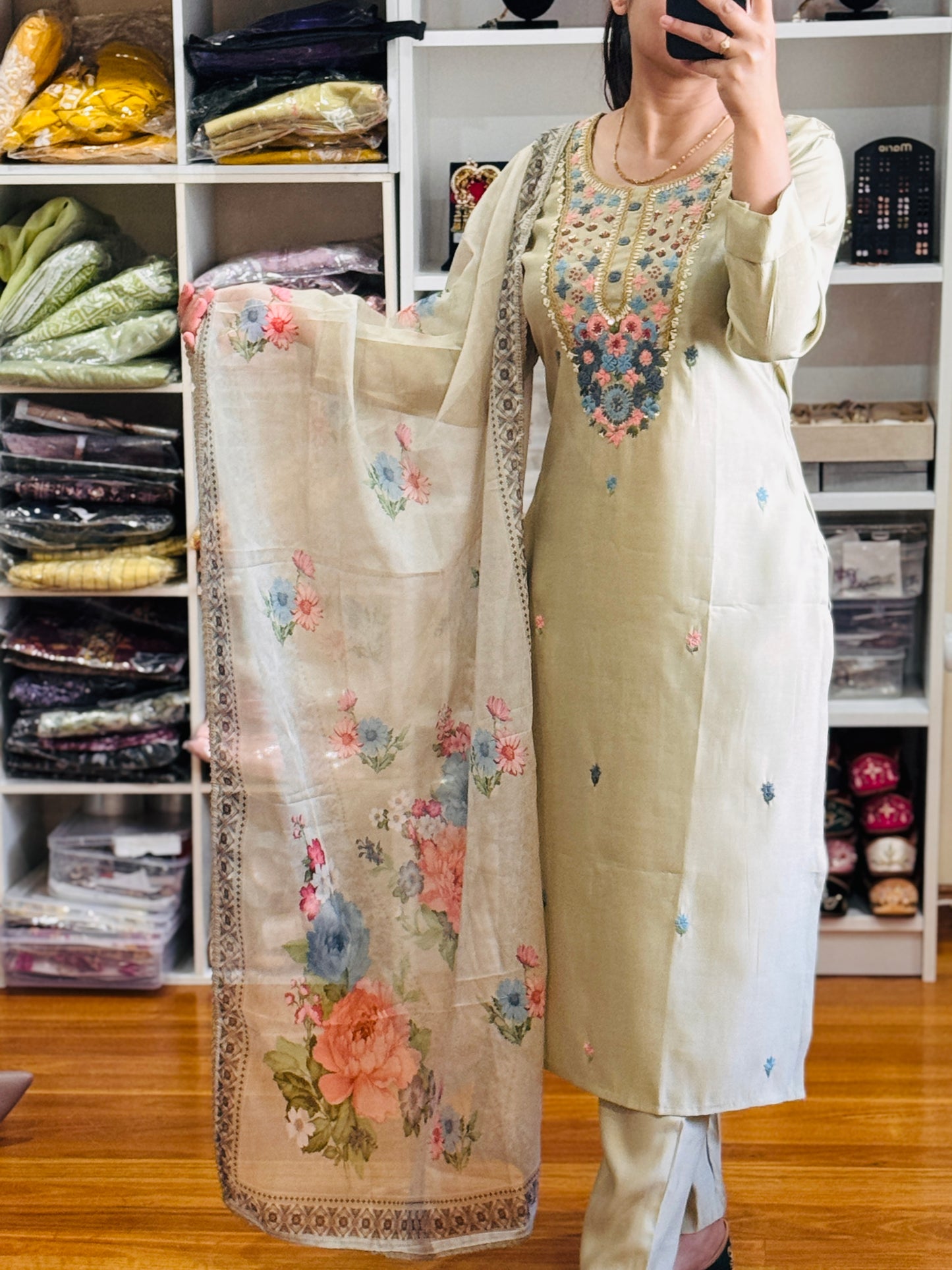 Roman silk with heavy handwork suit