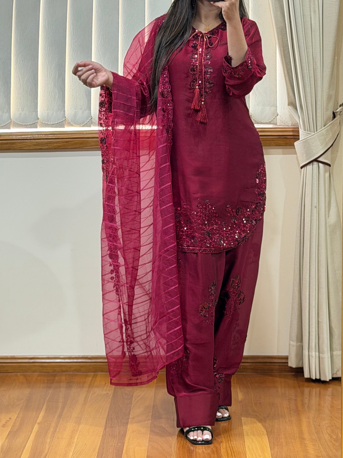 Pure Chiffon Heavy Sequin Embroidered Farshi Suit Set