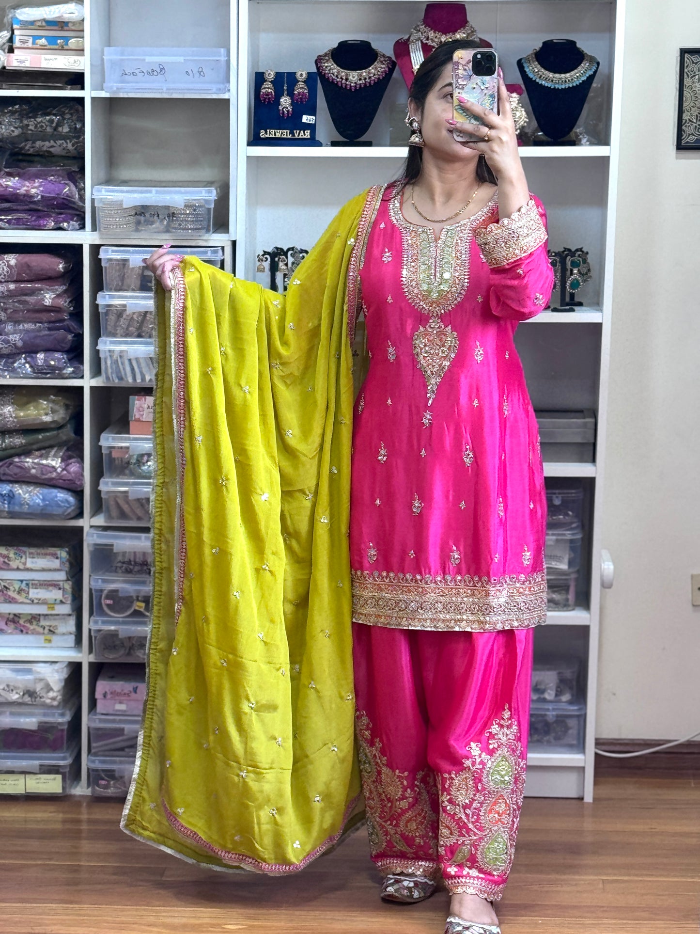 PREMIUM CHINON FARSHI SALWAR SUIT(Ready size 42 with margin upto 46)