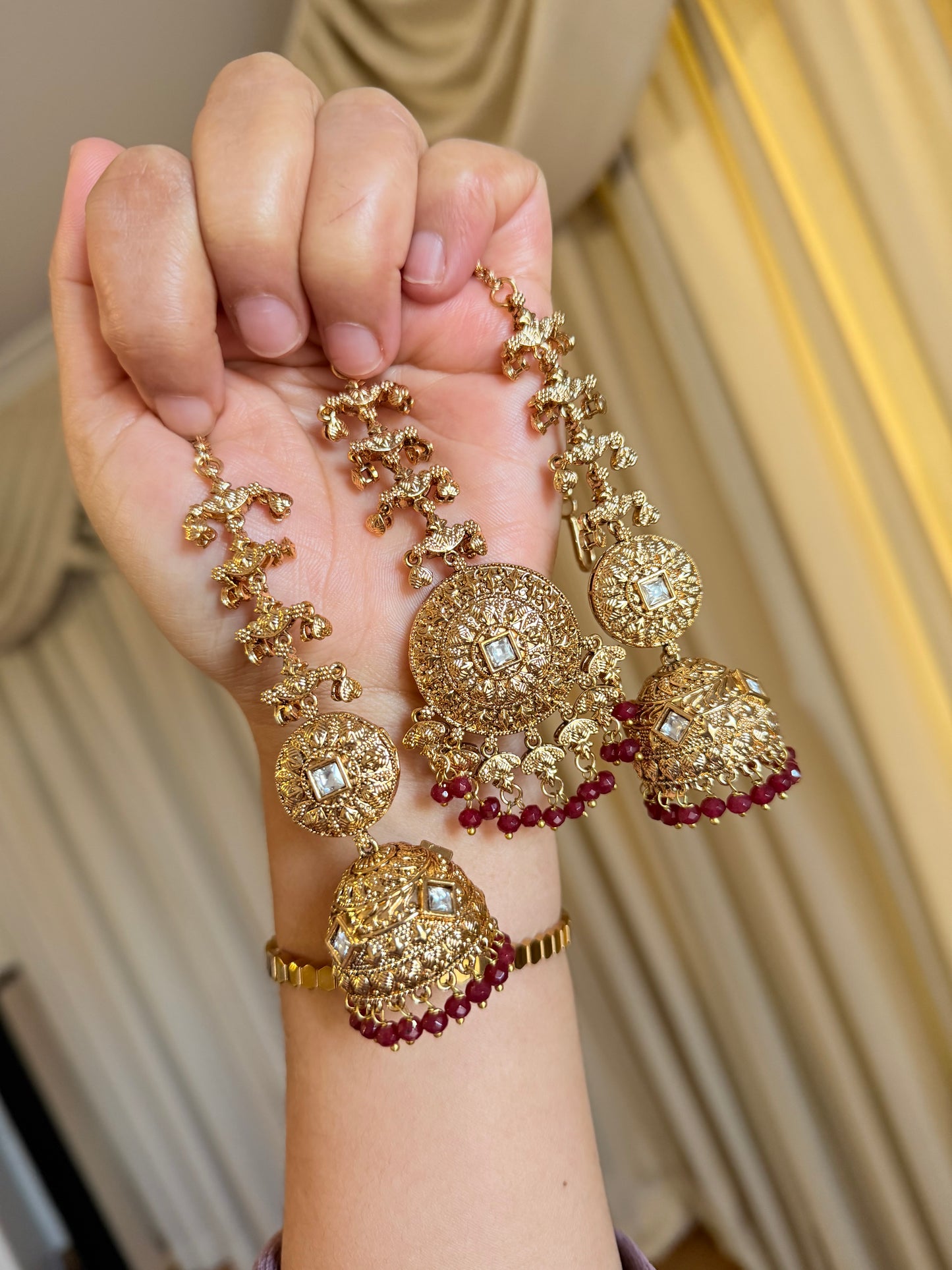 Premium gold look jhumki tikka set