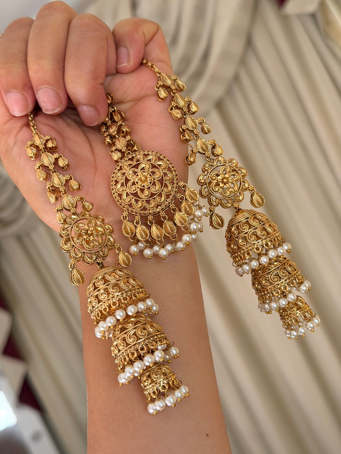 Premium gold look jhumki tikka set