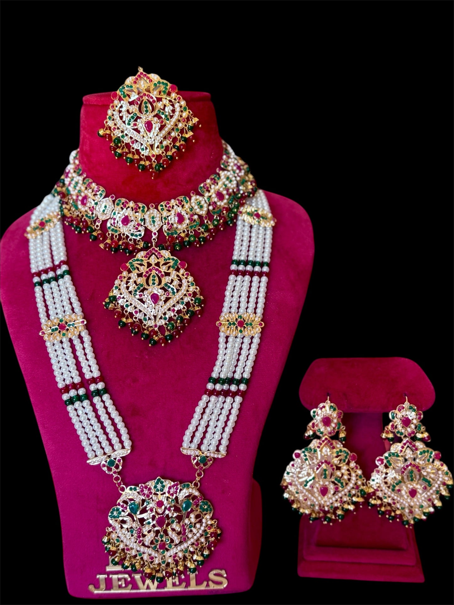 Jadau necklace set combo ruby green