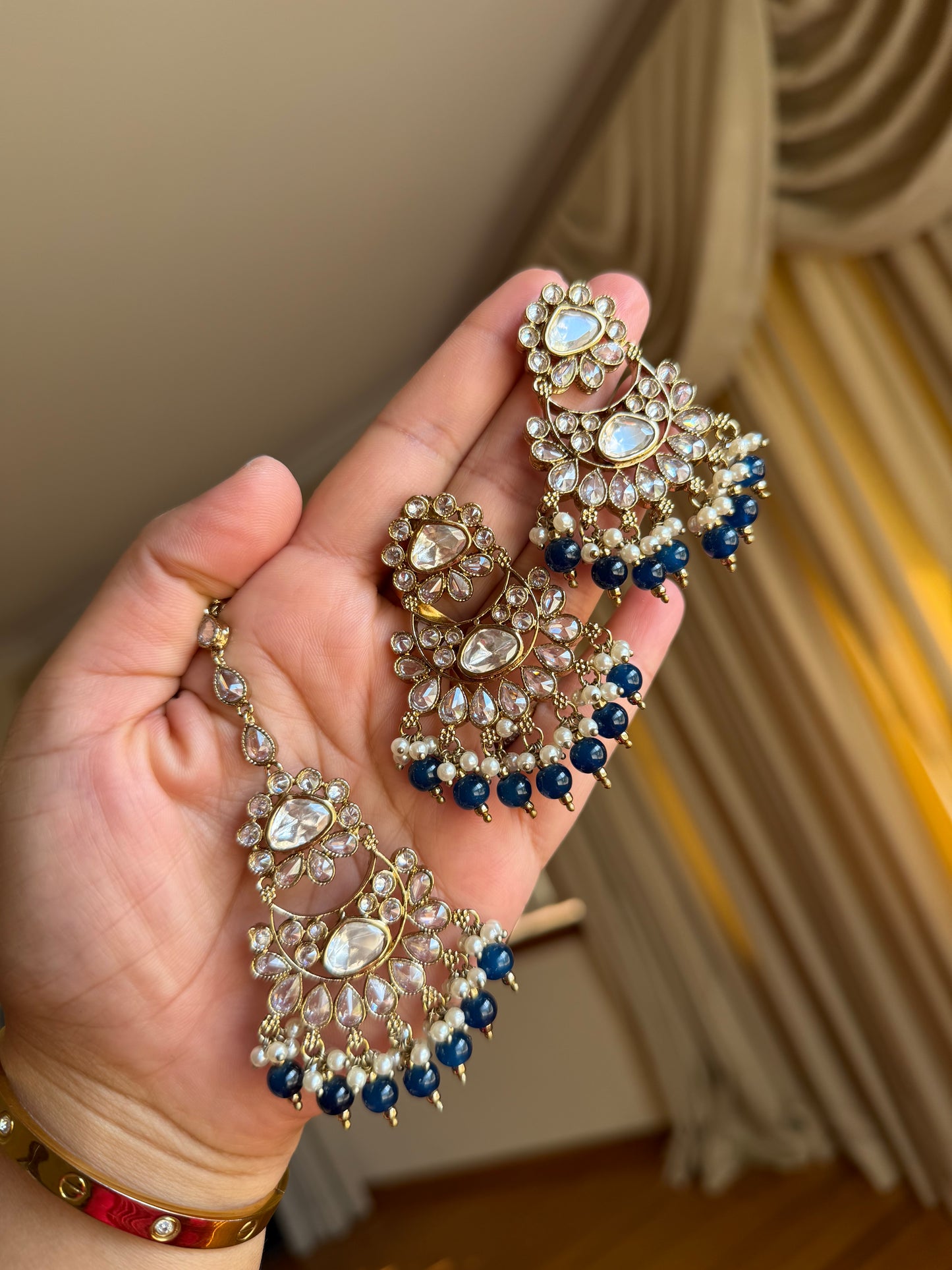 Premium tyani with polki necklace set( Blue)