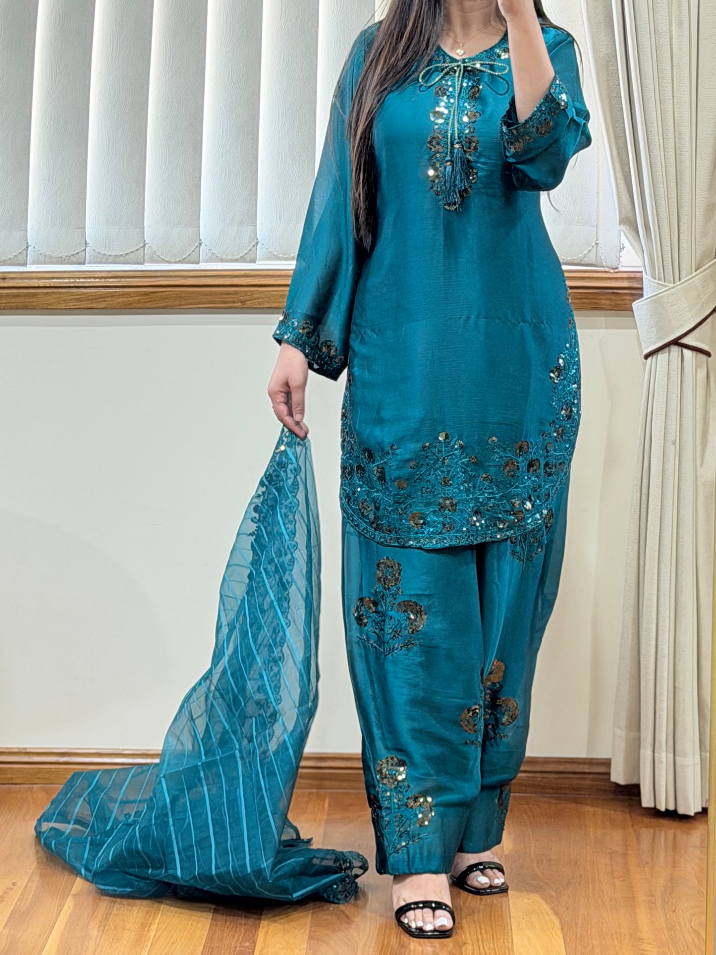 Pure Chiffon Heavy Sequin Embroidered Farshi Suit Set