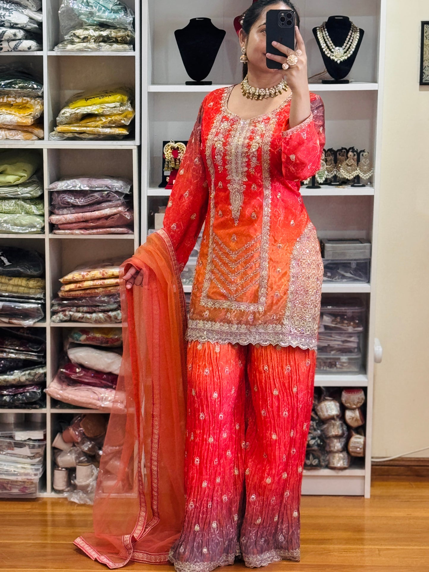 Designer Sherara suit ( Ready size 42 with margin/FREE SIZE)