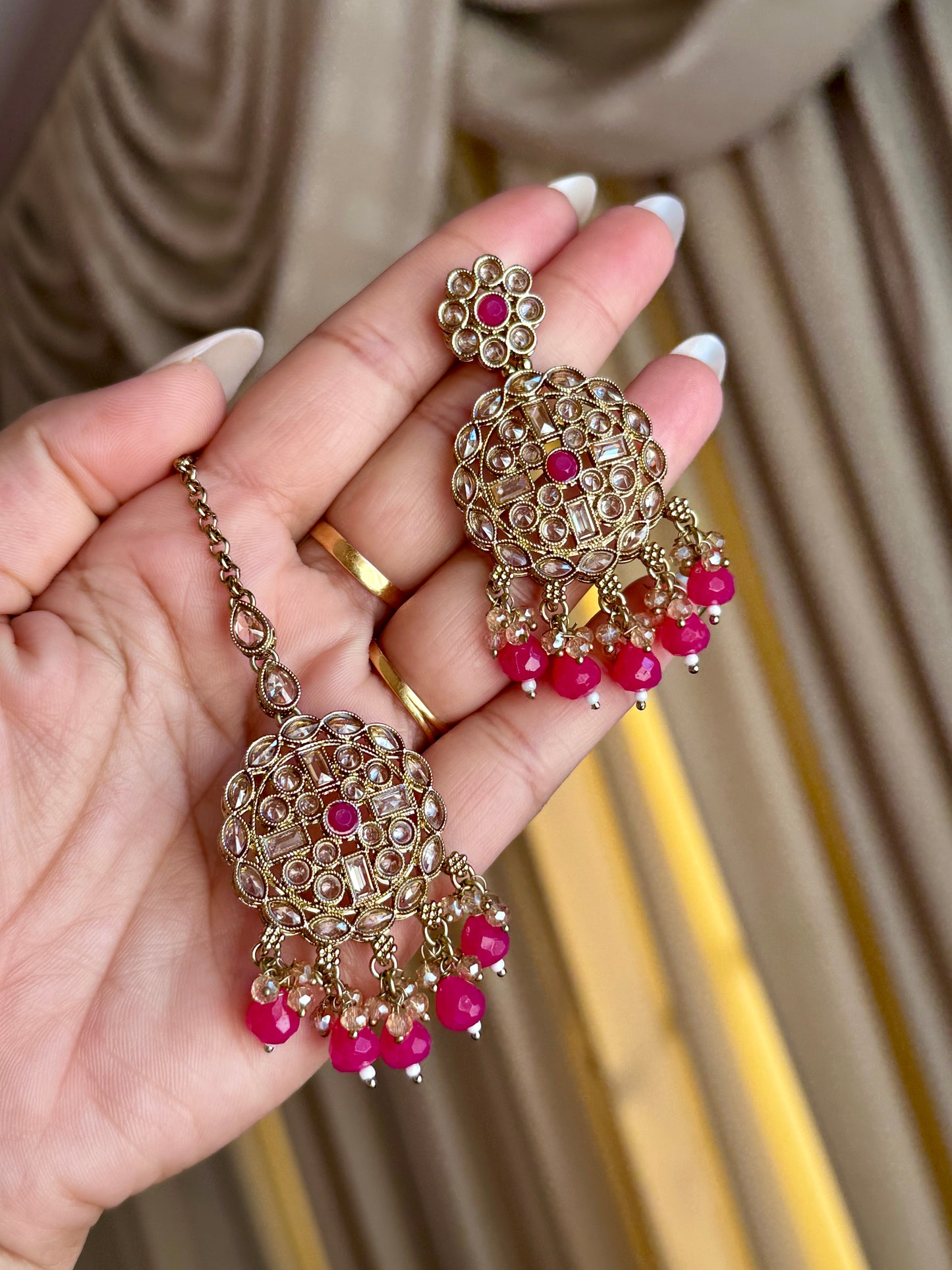 Polki necklace set hot pink