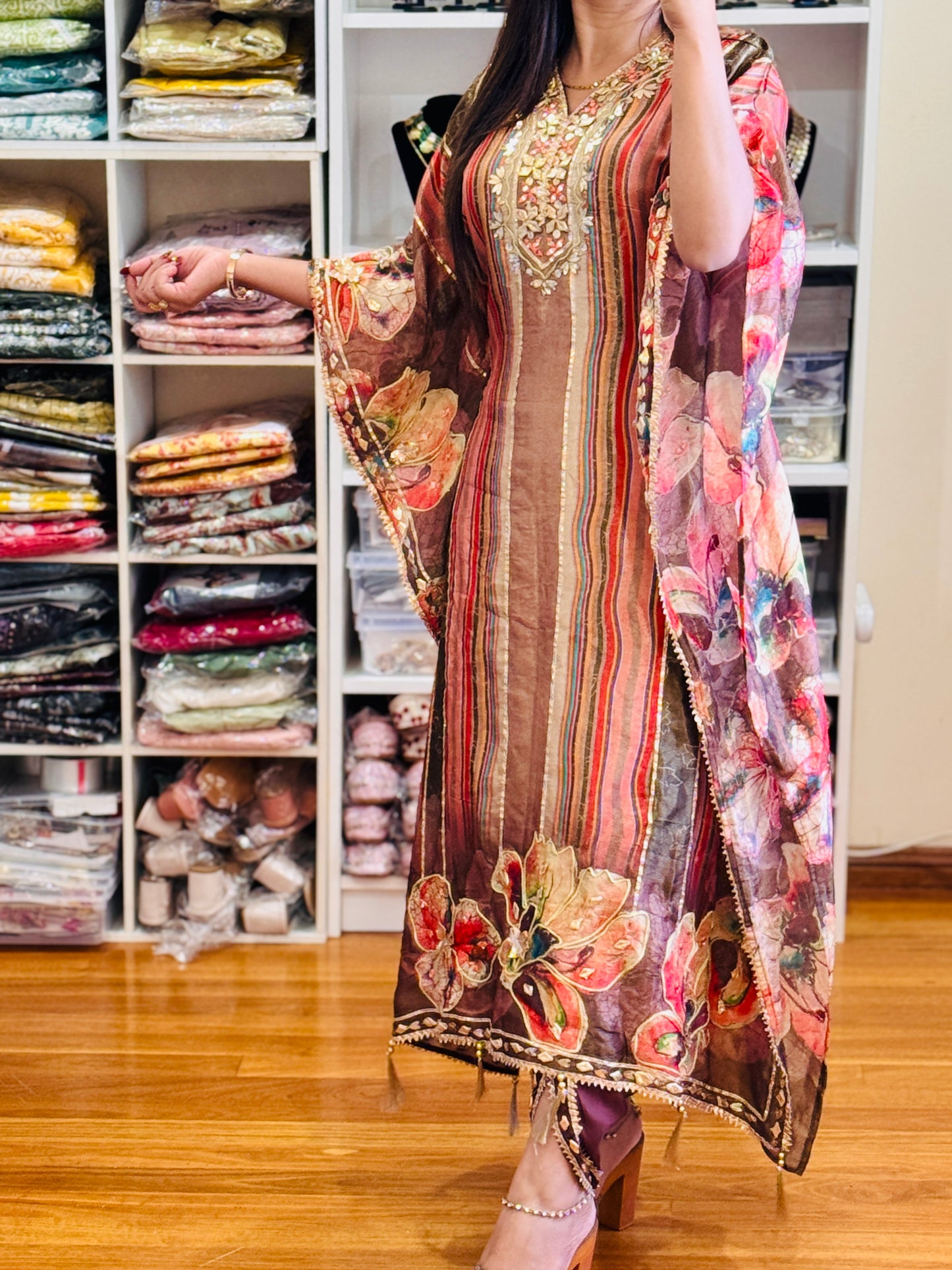 PURE SHIMMER VISCOSE WITH HEAVY HANDWORK KAFTAN
