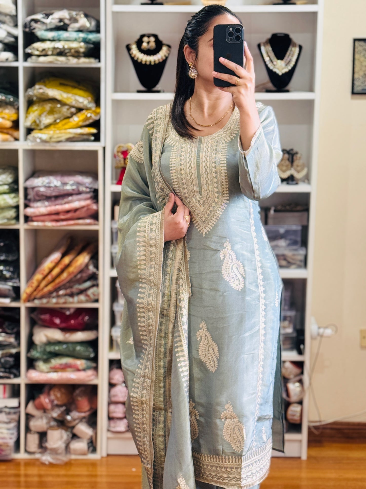 Shimmer silk suit
