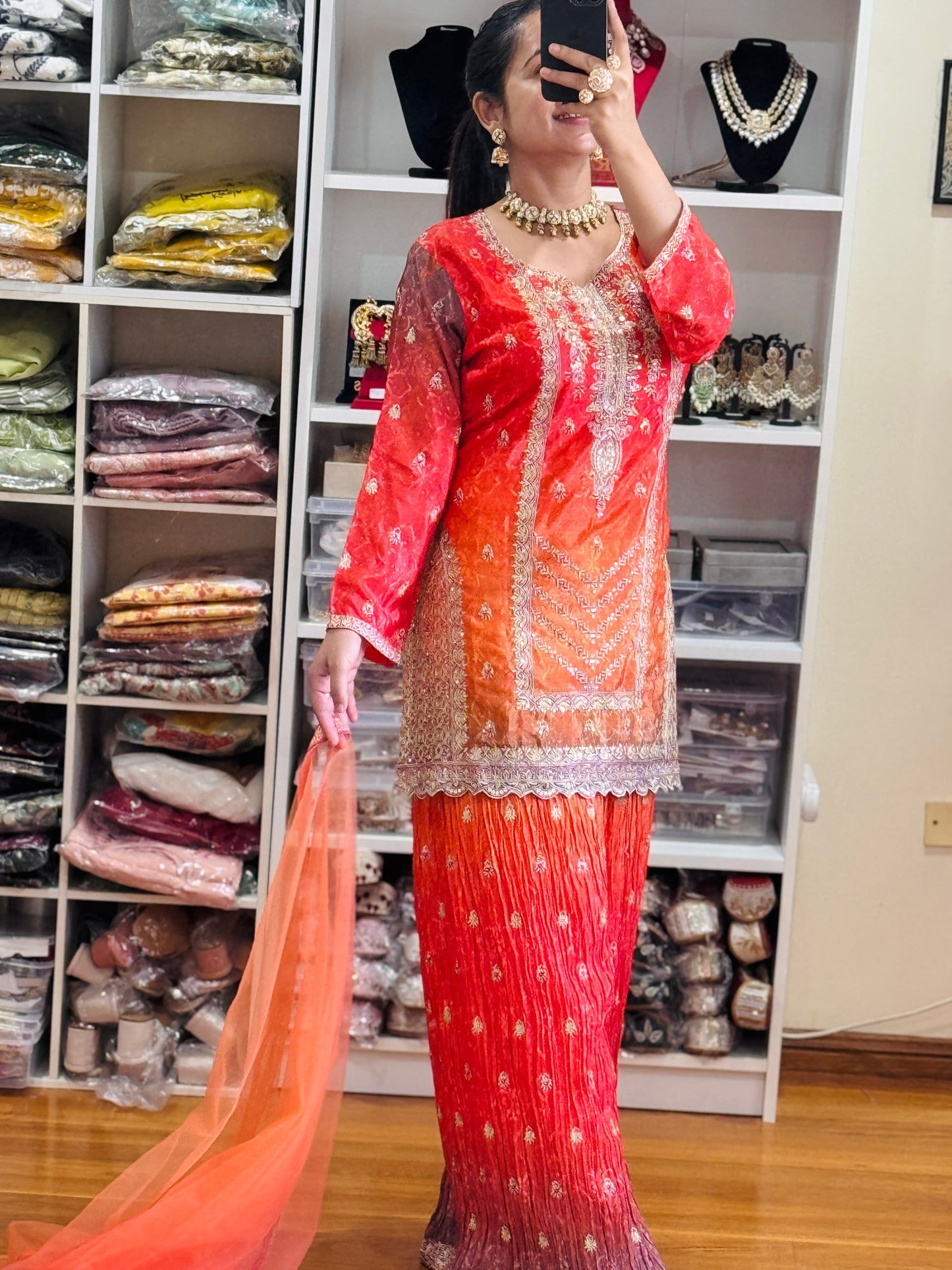 Designer Sherara suit ( Ready size 42 with margin/FREE SIZE)