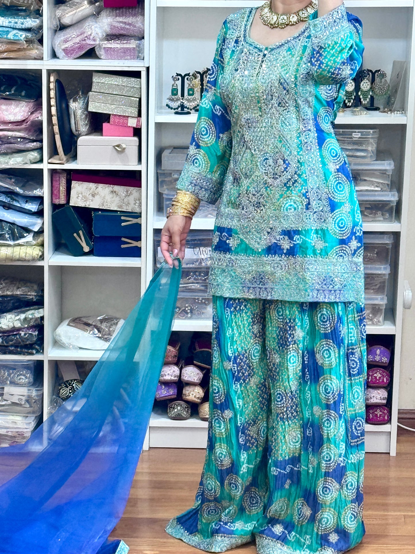 Designer Sherara suit ( Ready size 43 with margin/FREE SIZE)
