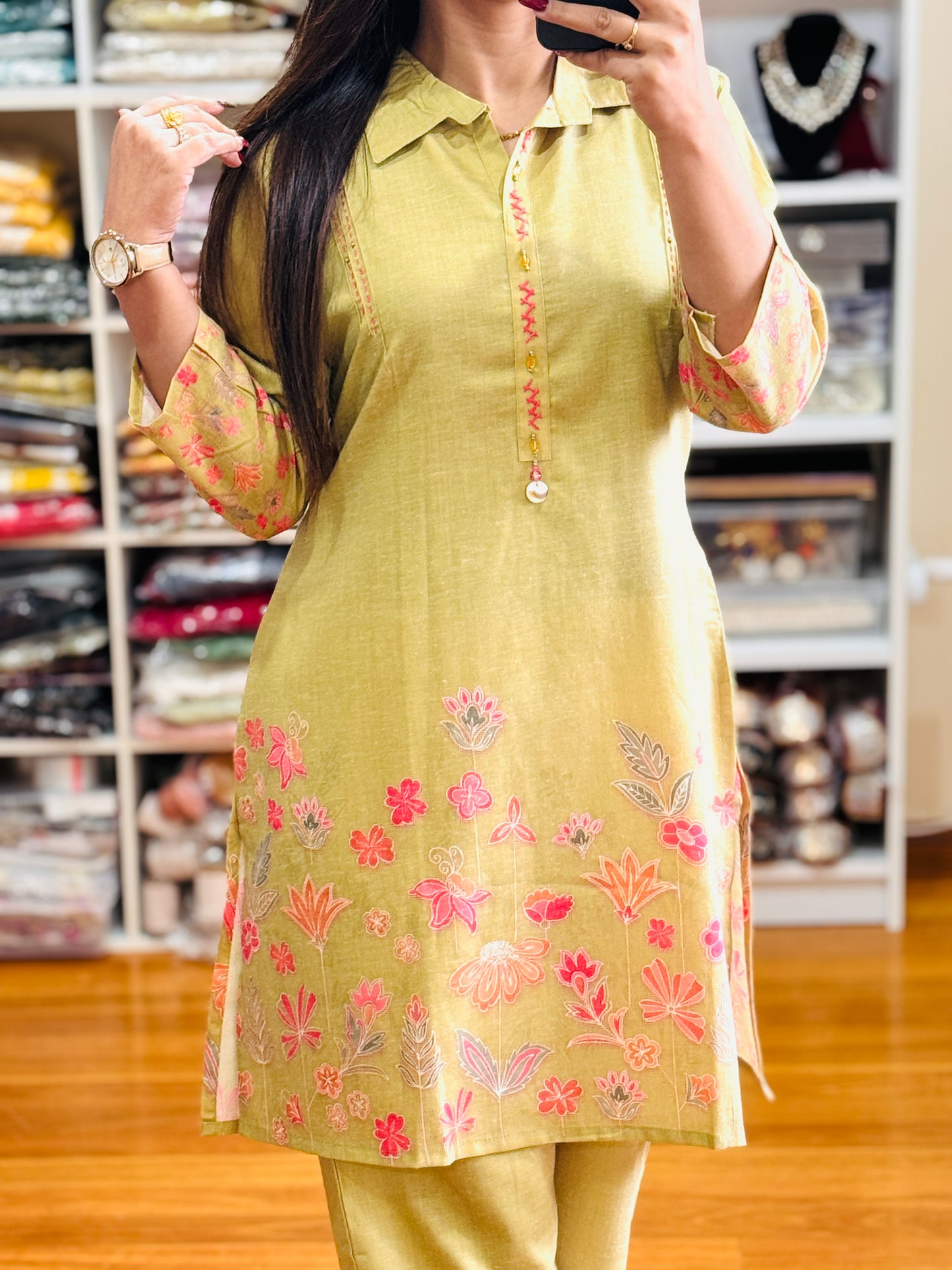 HEAVY COTTON WITH WORK TO FESTIVE COLAR WEAR STRAIGHT CUT CORD SET