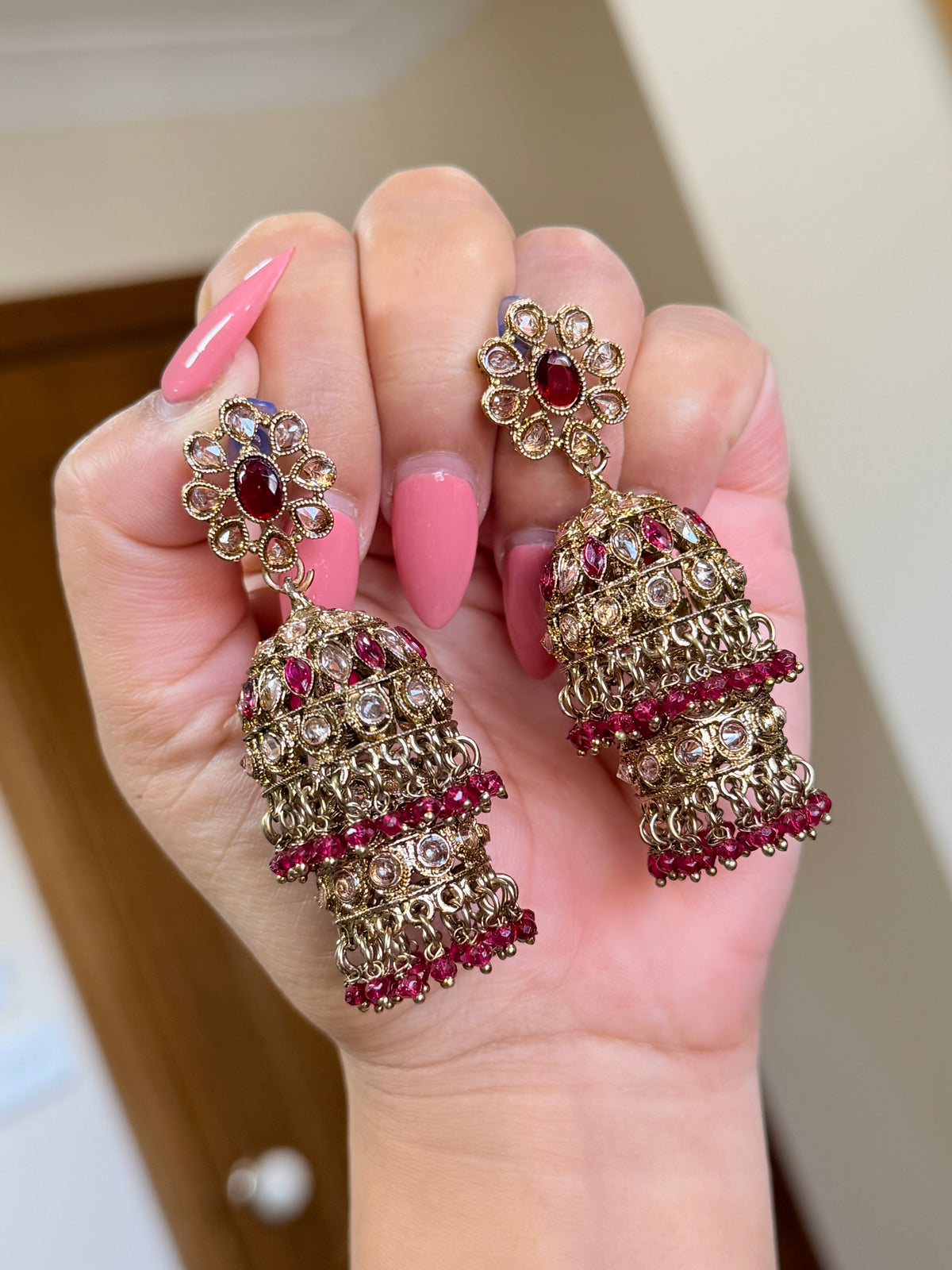 Polki jhumki( Dark pink)