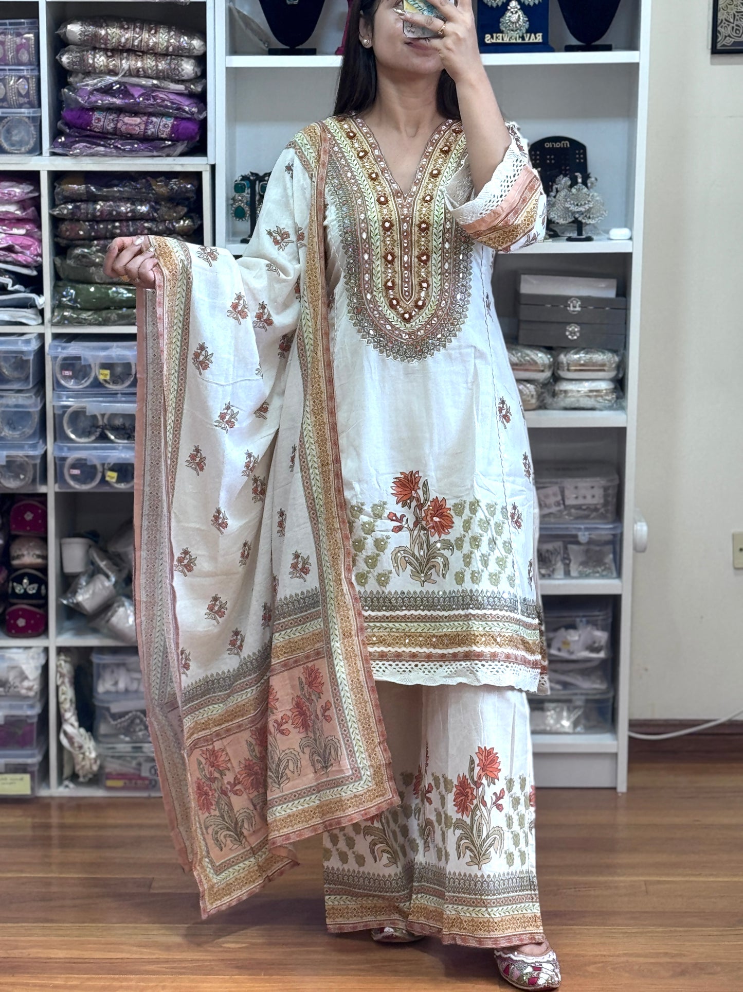 Pure cotton with hand work suit