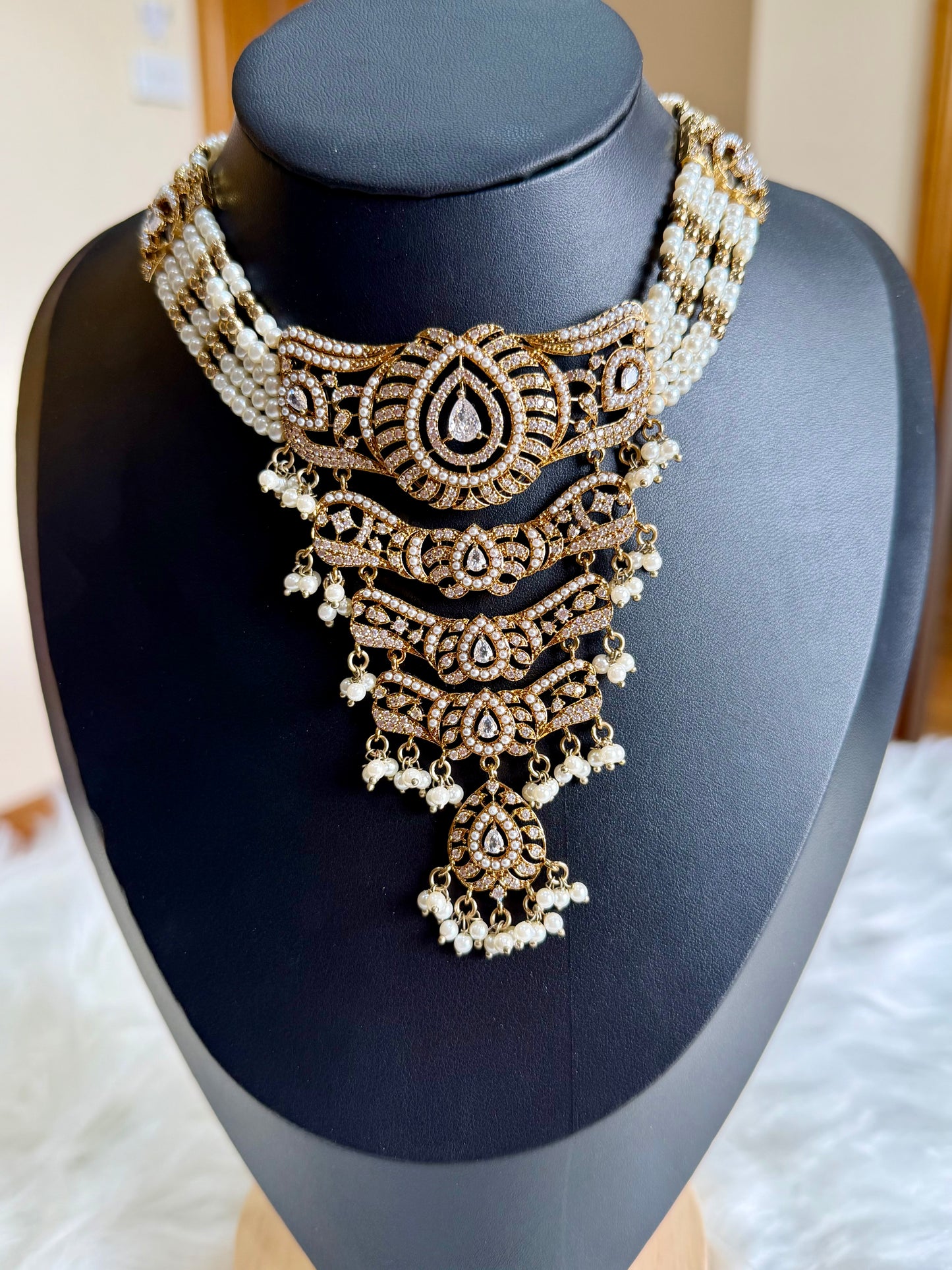 Premium Quality AD Necklace Set( Clear stones)
