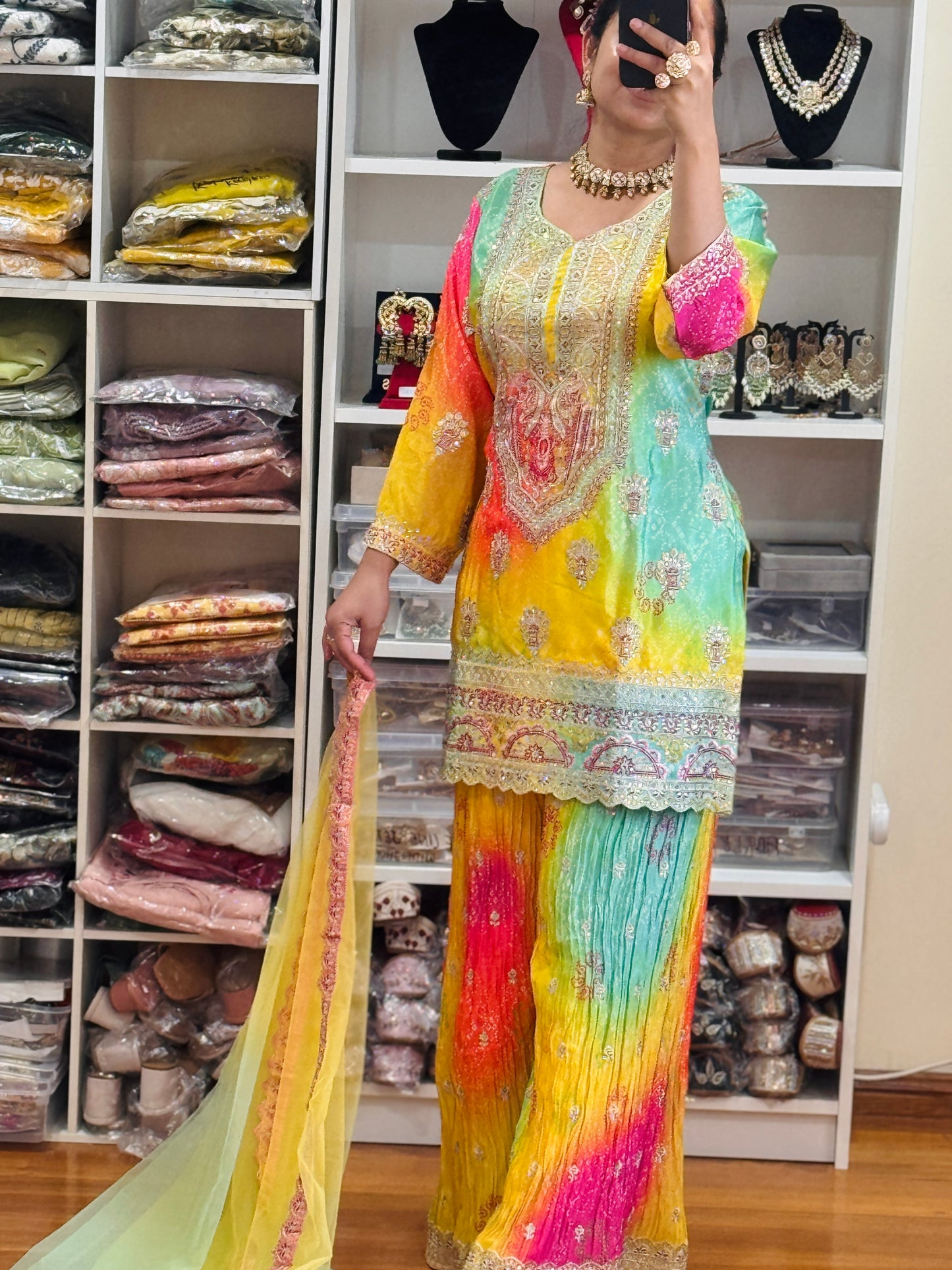 Designer Sherara suit ( Ready size 43 with margin/FREE SIZE)