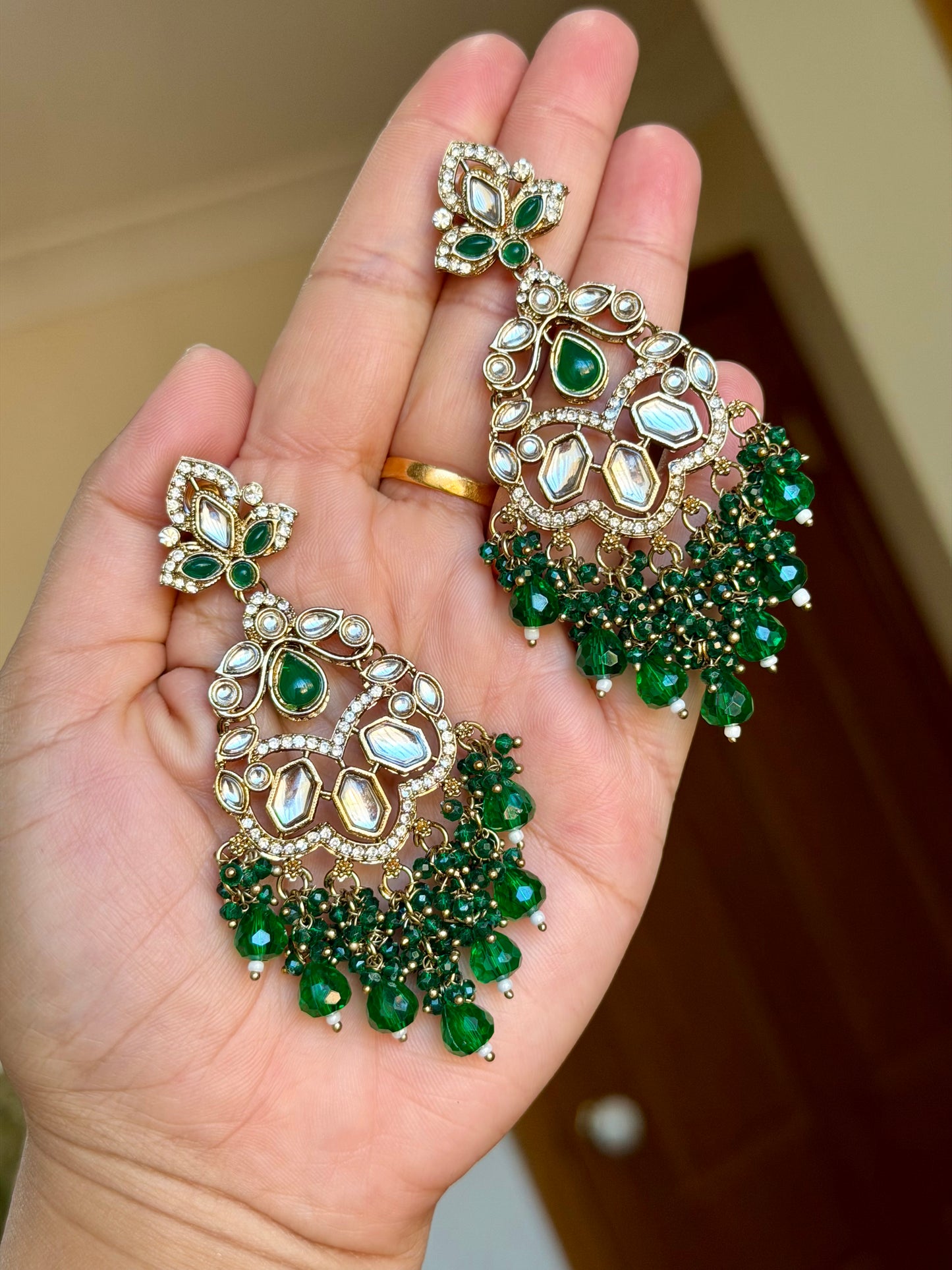 Kundan earrings green