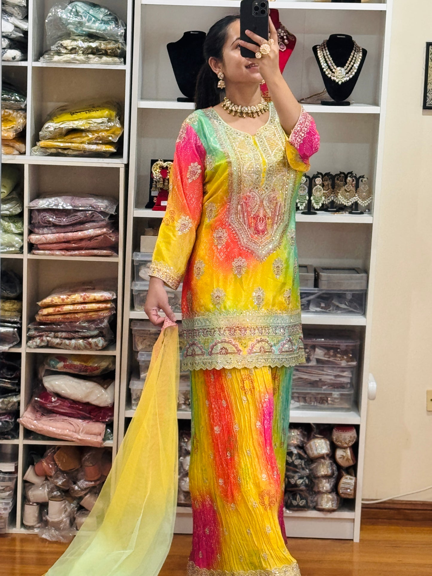 Designer Sherara suit ( Ready size 43 with margin/FREE SIZE)