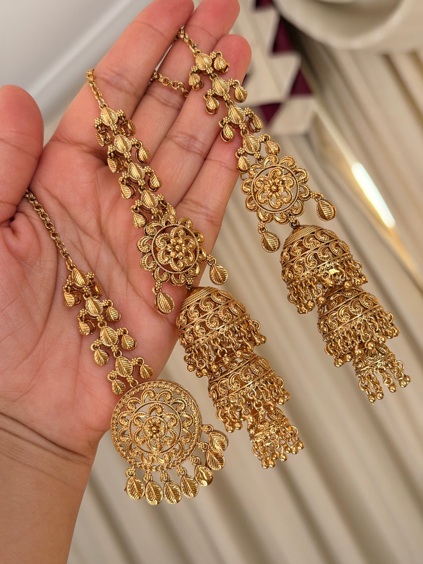 Premium gold look jhumki tikka set
