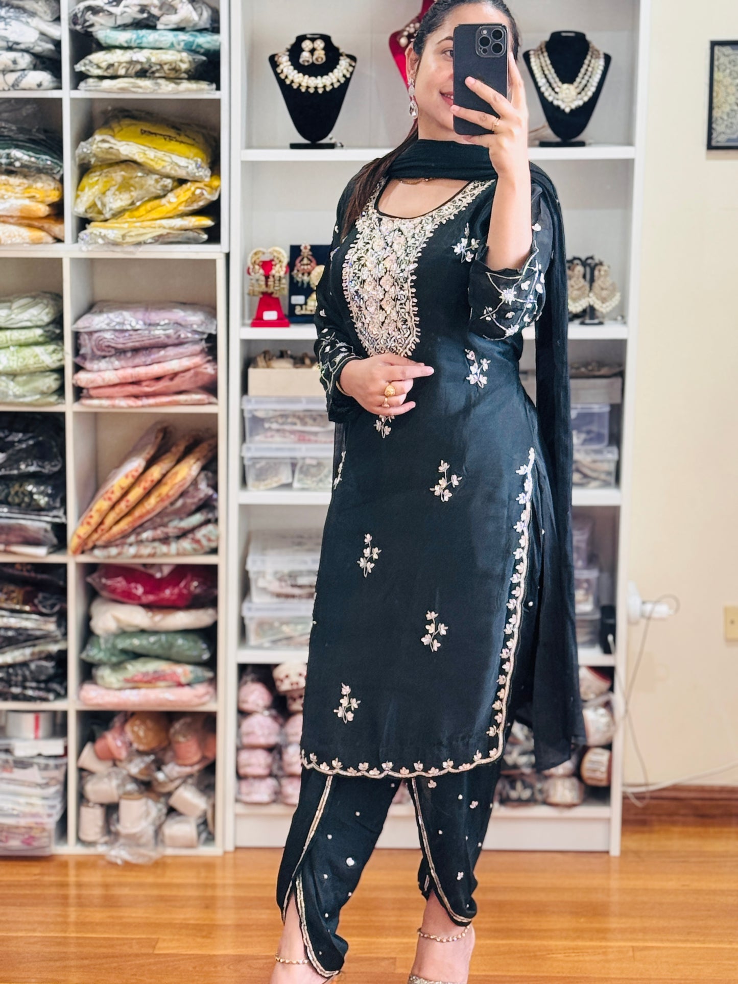 Green crepe silk dhoti style suit