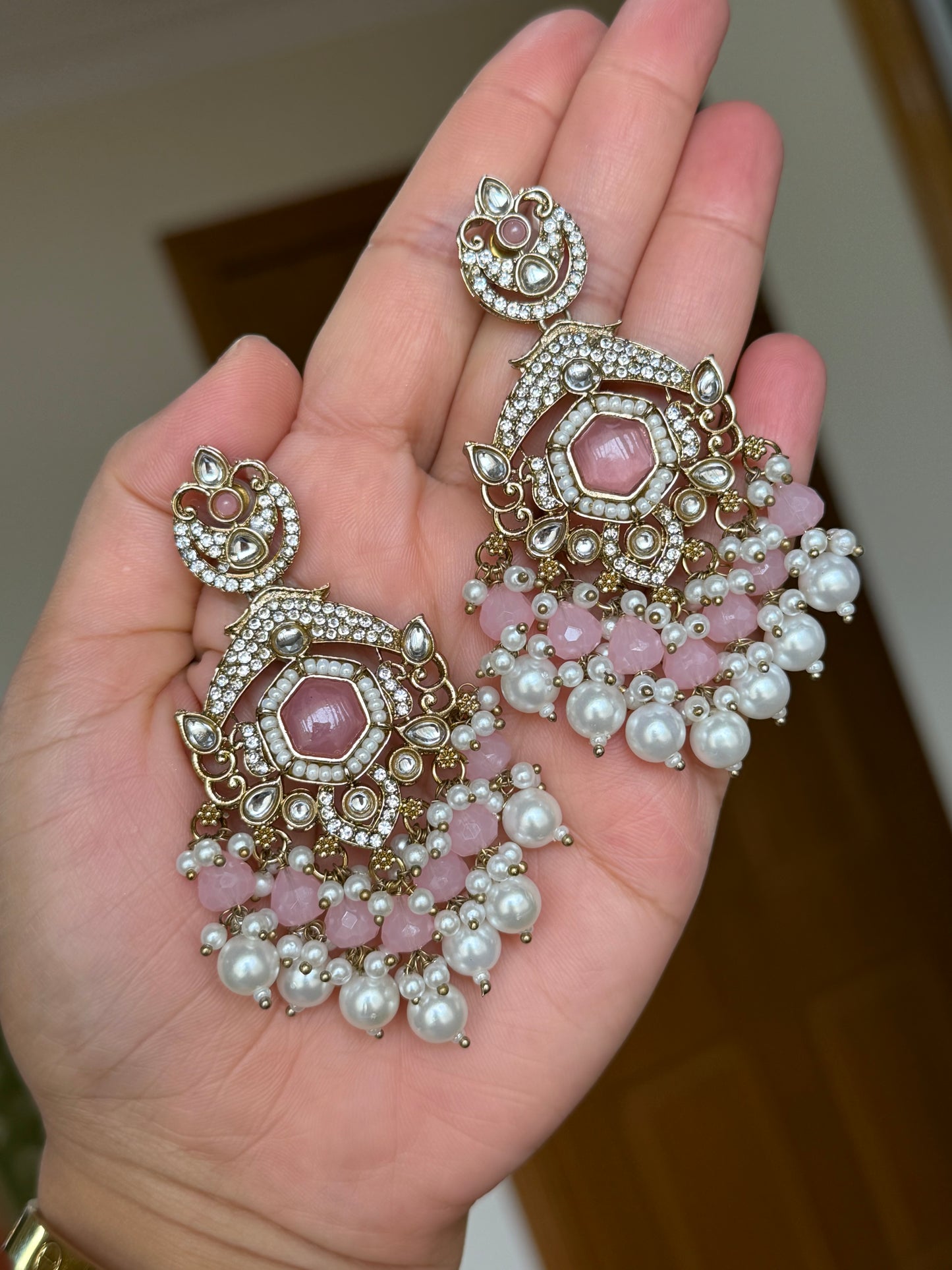 Kundan earrings (Baby pink)