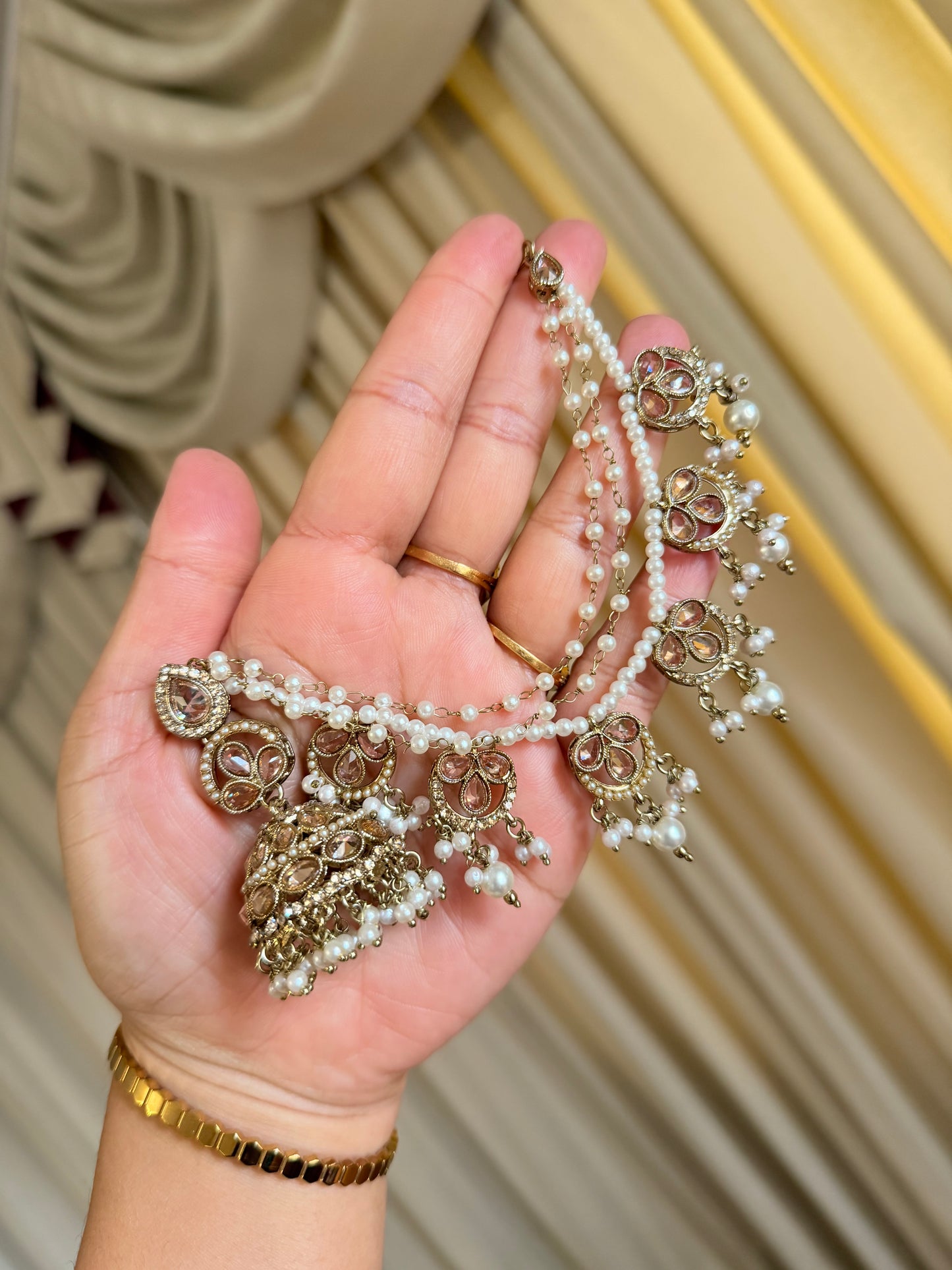 Polki Jhumki Set with 3-Layer Sahare & Tikka