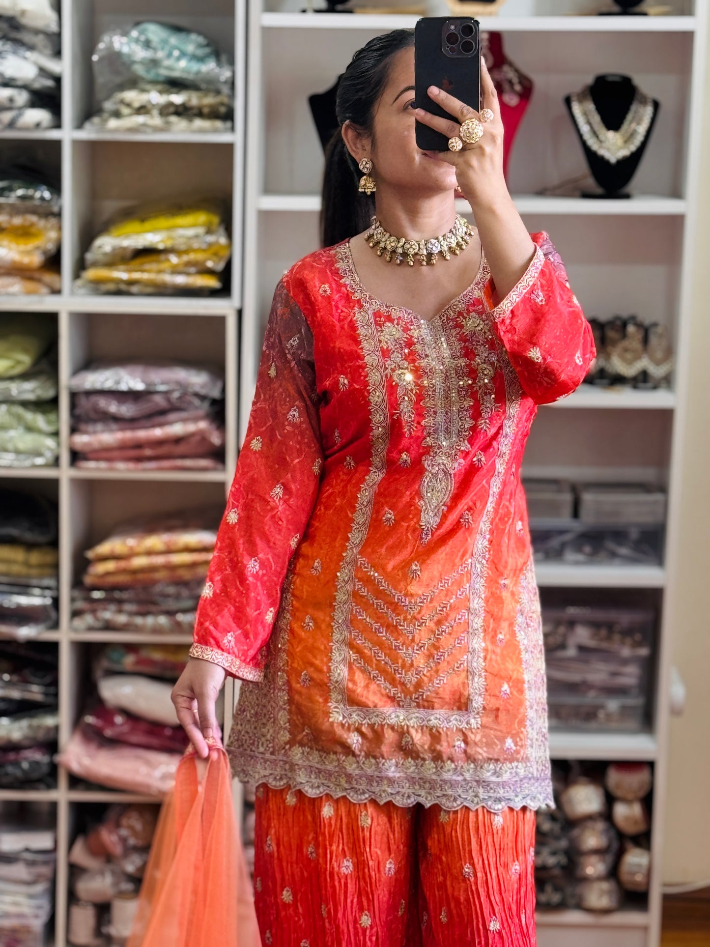 Designer Sherara suit ( Ready size 42 with margin/FREE SIZE)