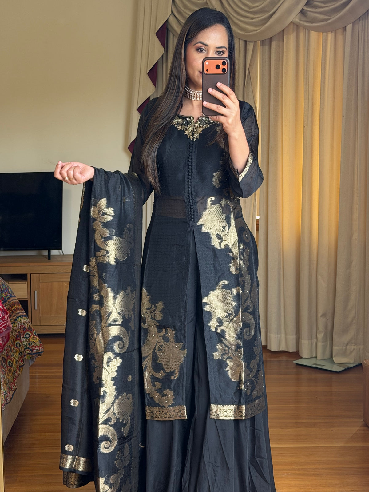✨ Elegant Black & Gold Embroidered Suit Set ✨