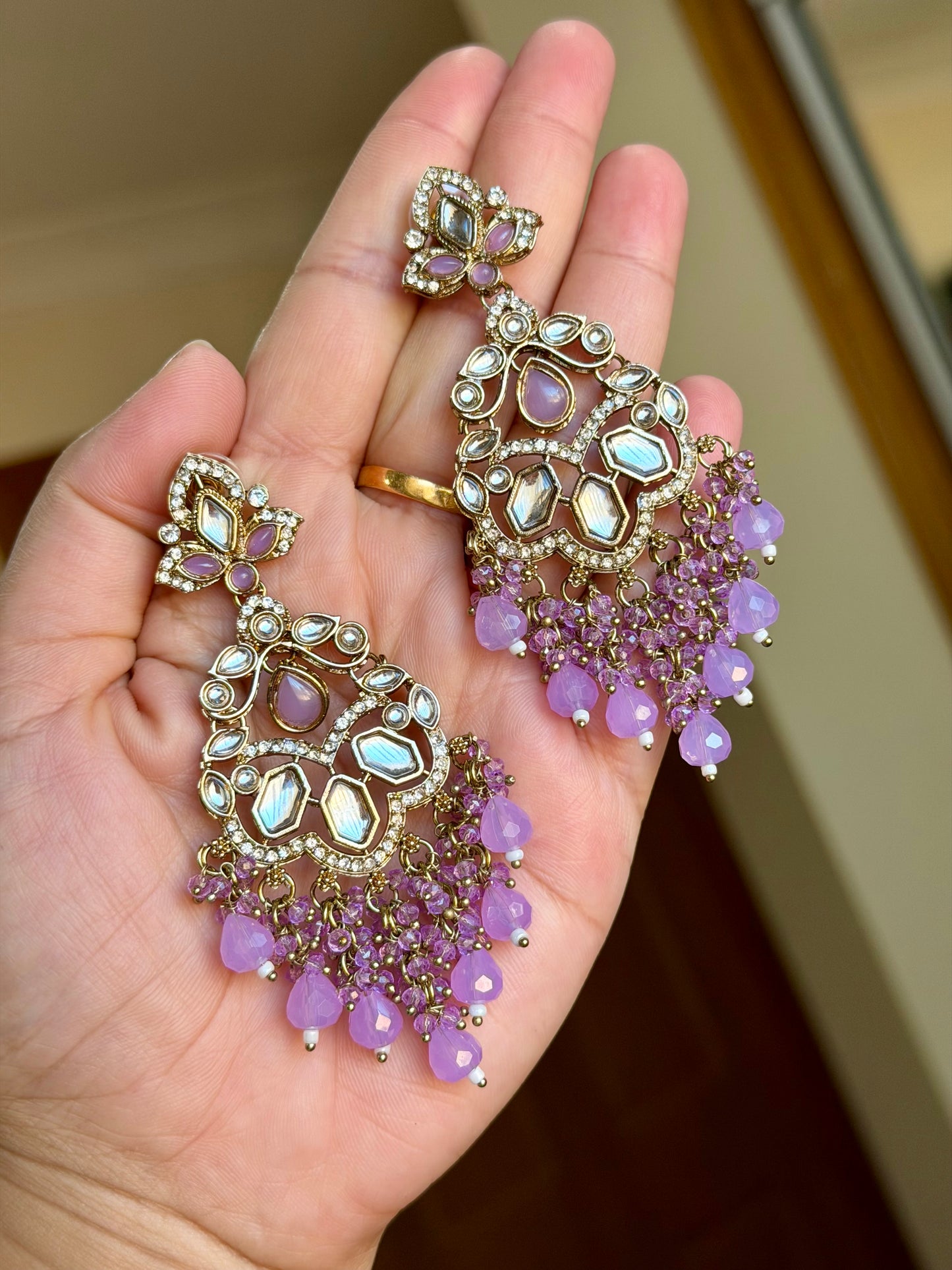 Kundan earrings lavender