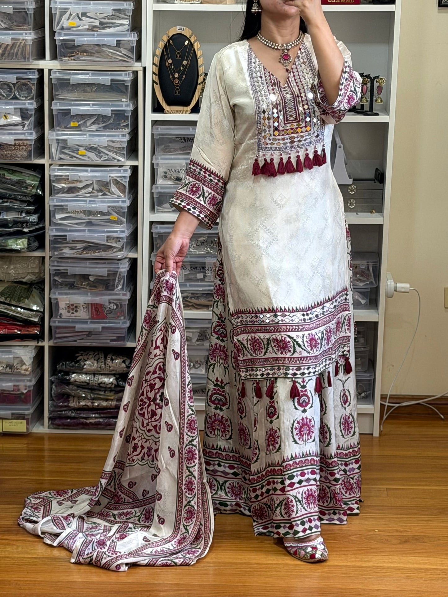 Pure crepe silk suit